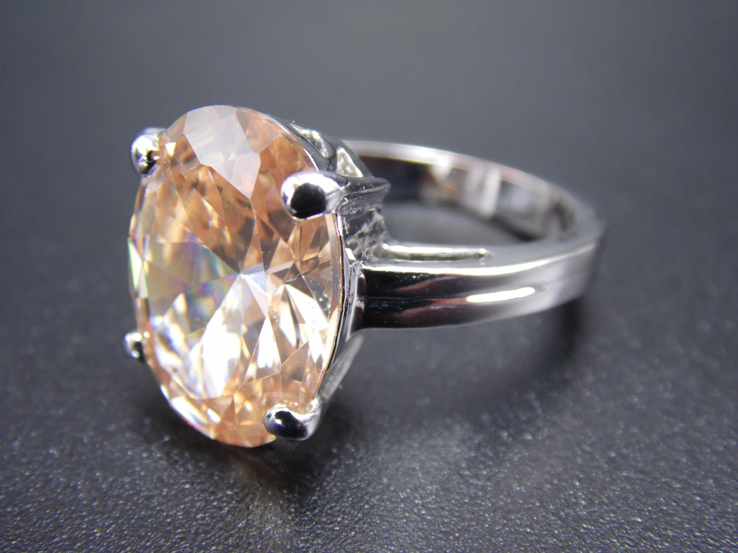 Size 7 Silvertone Cathedral Faux Orange Citrine Vintage Statement Cocktail Ring 5.5ct T.W