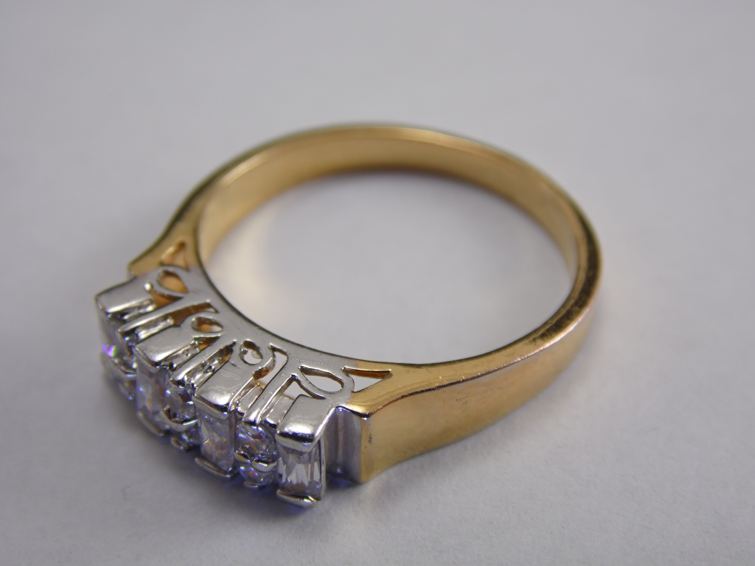 Size 10 Two Tone Gold Silver Round & Baguette Cut Diamond Cubic Zirconia CZ Vintage Filigree Anniversary Promise Engagement Ring 1ct T.W