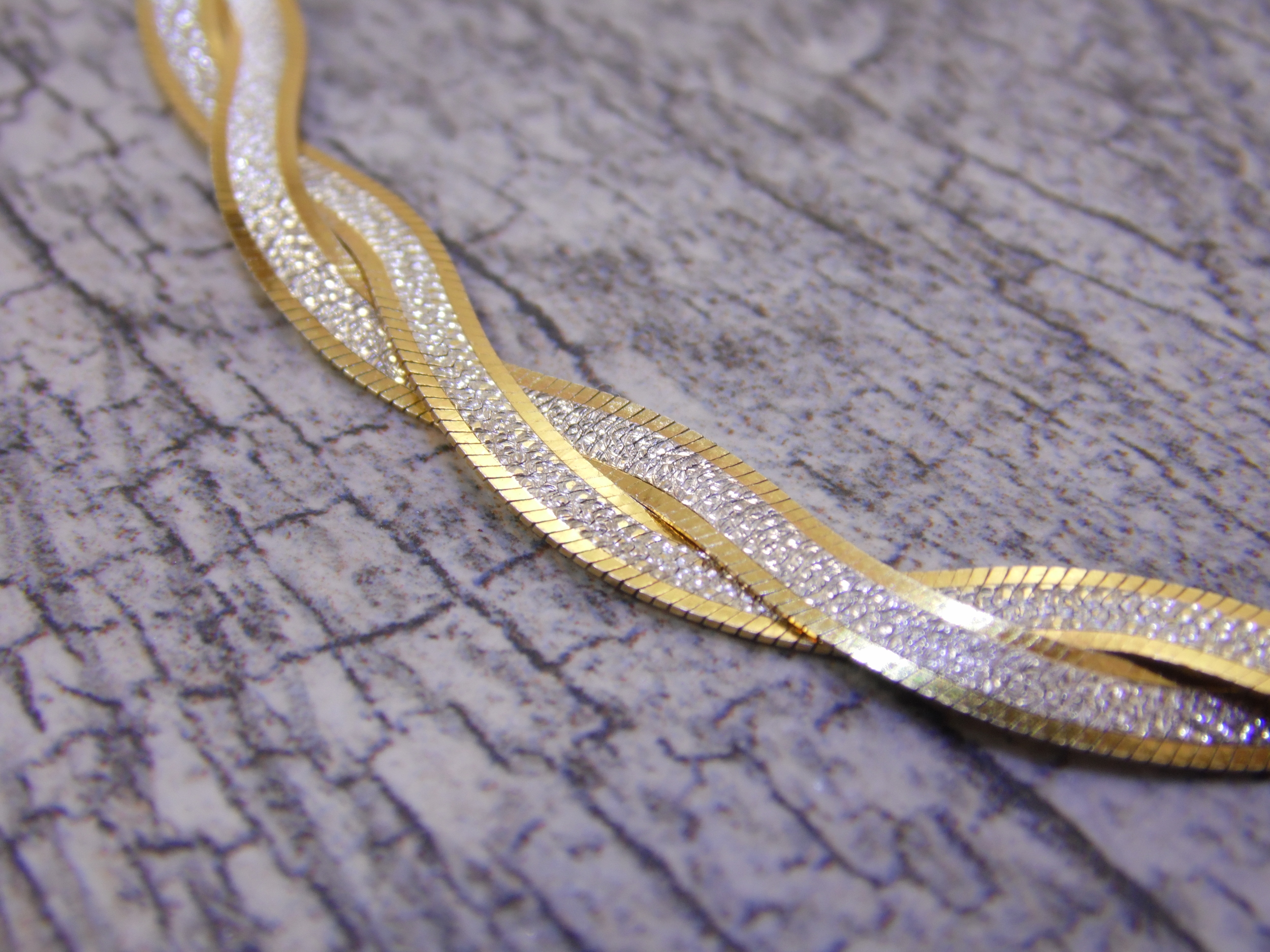 Vintage Signed FAS 925 Italy 18 inch Two Tone Inlay Gold & Silver Elegant Woven Braid Necklace