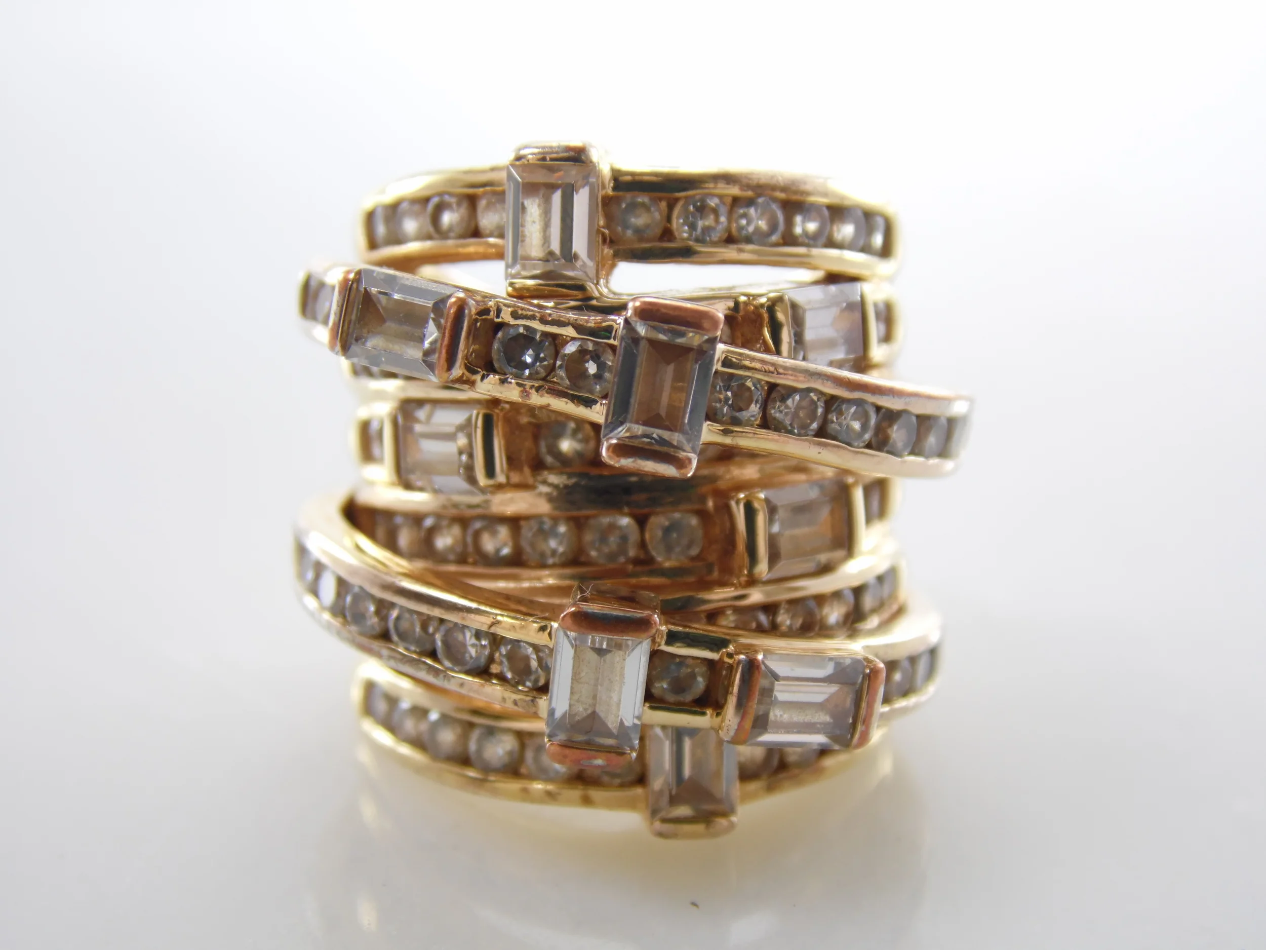 Womens Vintage Multi-stone Gold-tone Faux Diamond Cubic Zirconia CZ Cluster Statement Cocktail Ring