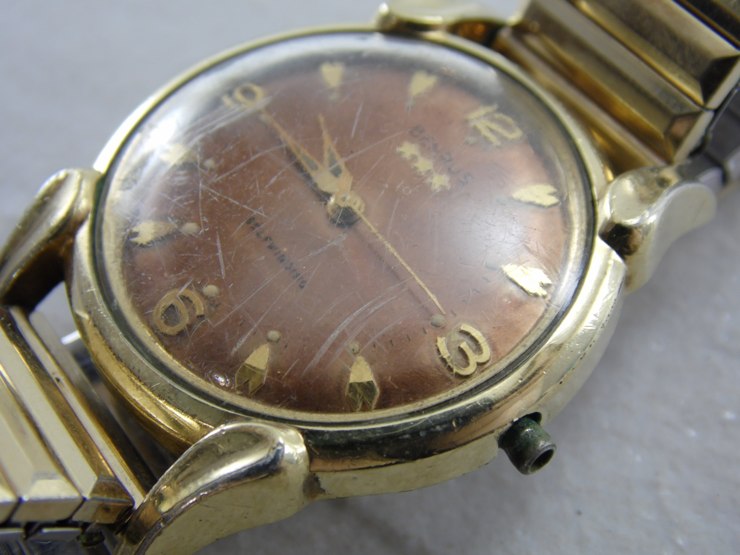 Rare Vintage 1960's Benrus 3 Star Automatic Self-winding 17 Jewels Gold-tone Adjustable Stretch Band Mens Mechanical Swiss Watch EG 13