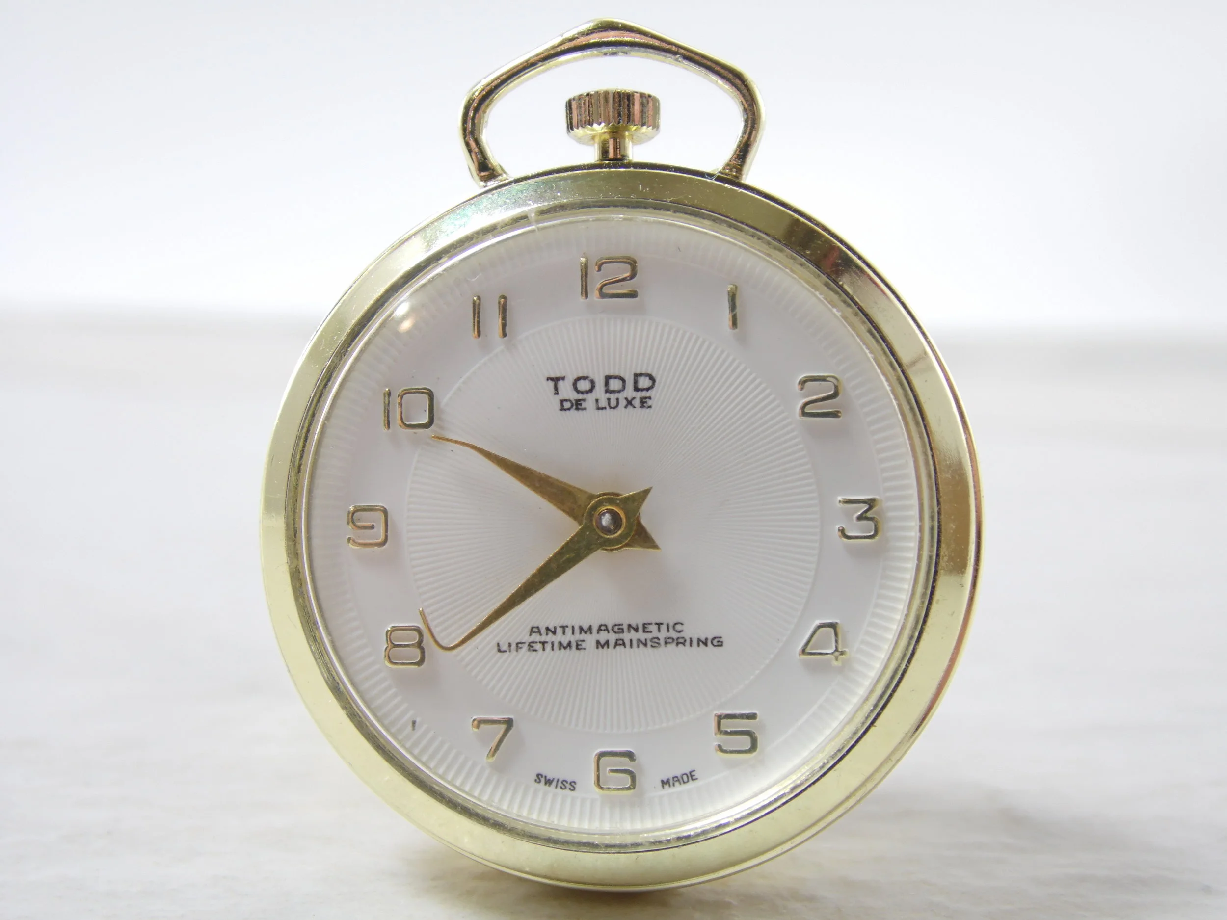 Rare Vintage Todd De Luxe Lifetime Mainspring Mechanical Windup Swiss Made Cameo Pocket Watch
