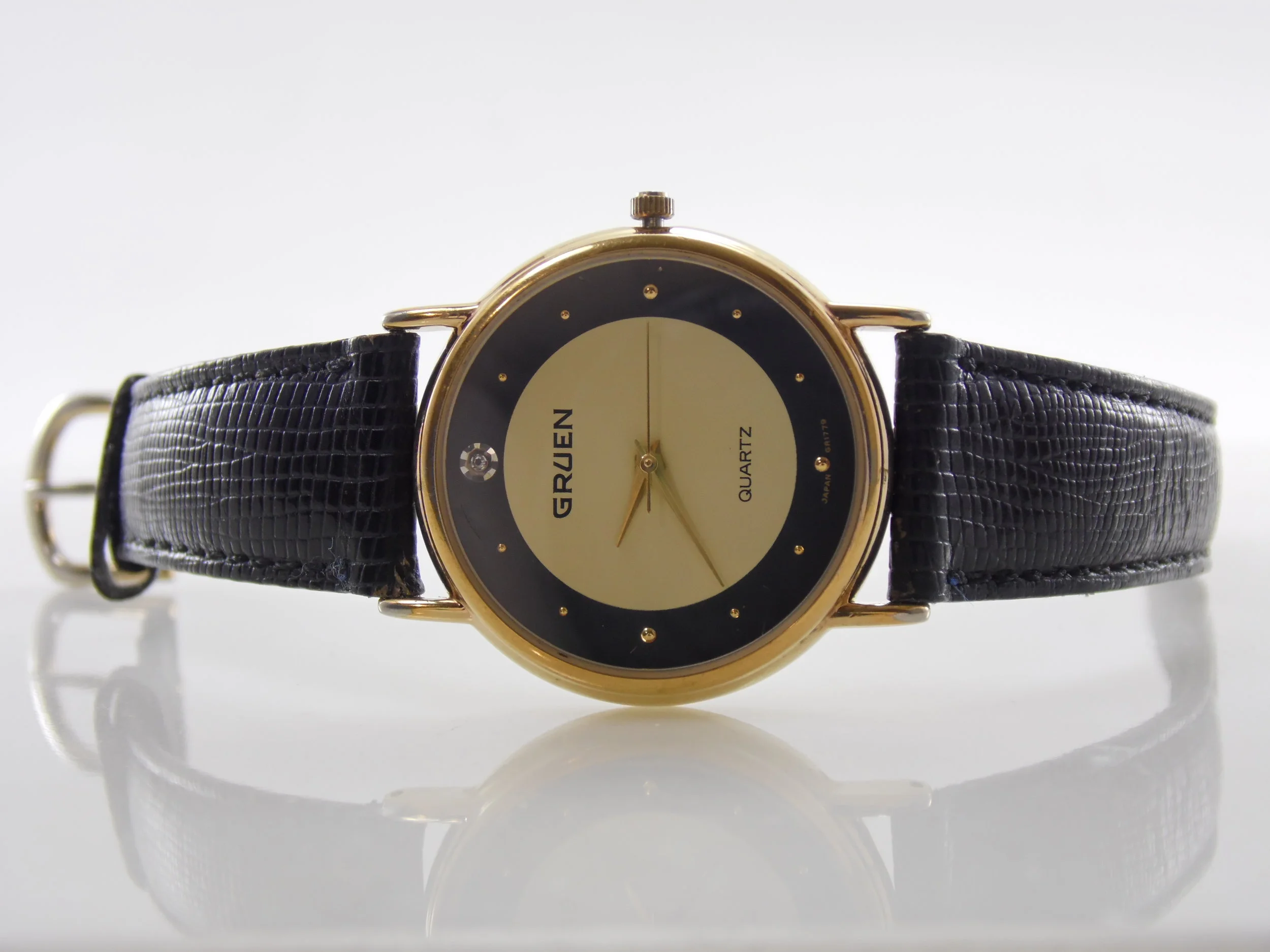 Vintage Gruen Genuine Diamond Unisex Mens Womens Quartz Watch 282-Y121C