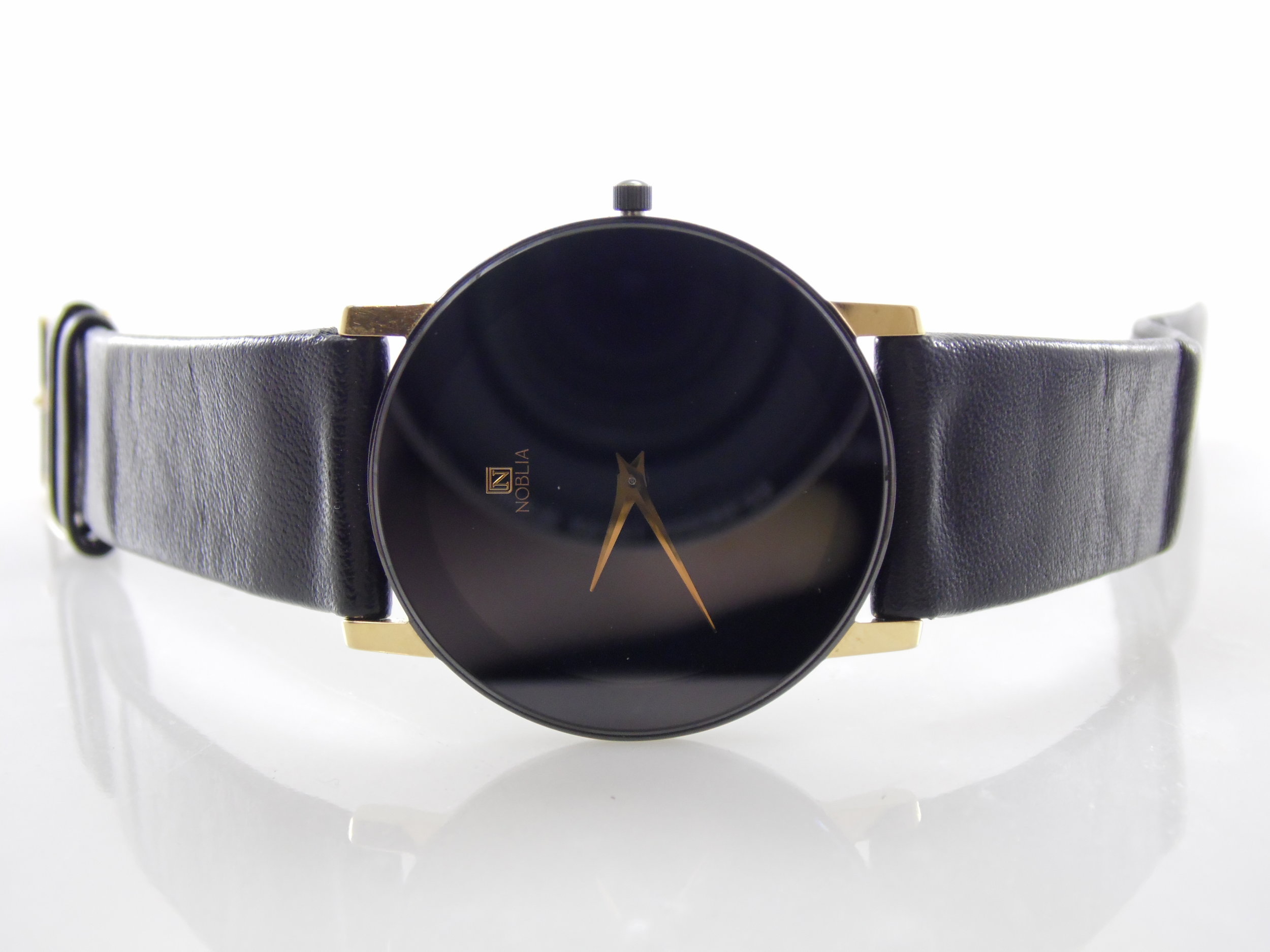 Rare Vintage Noblia Black & Gold Mens Quartz Watch