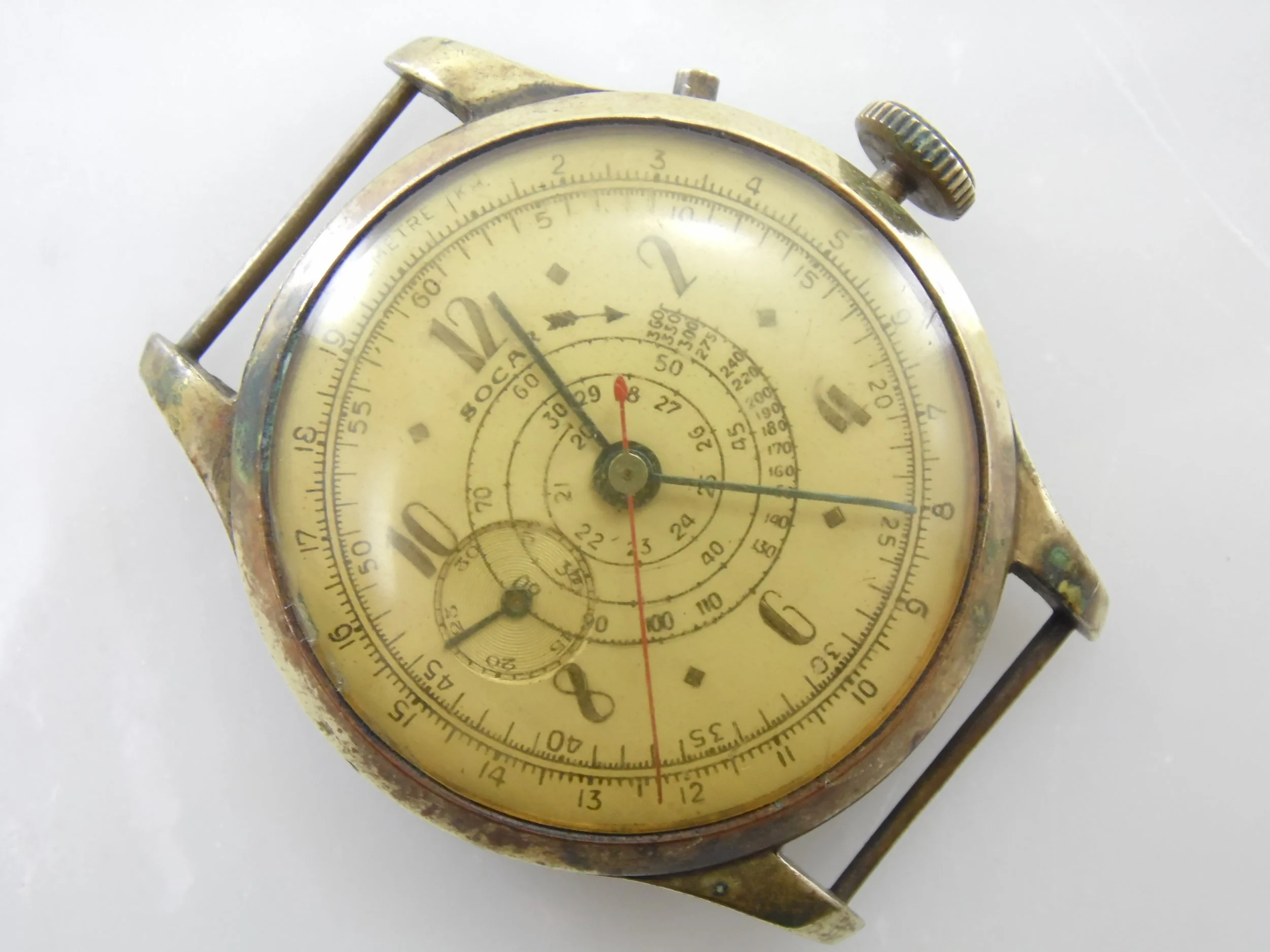 Super Rare Military WW2 Era Socar Mechanical Windup Mens Telemetre Swiss Watch for Repair  