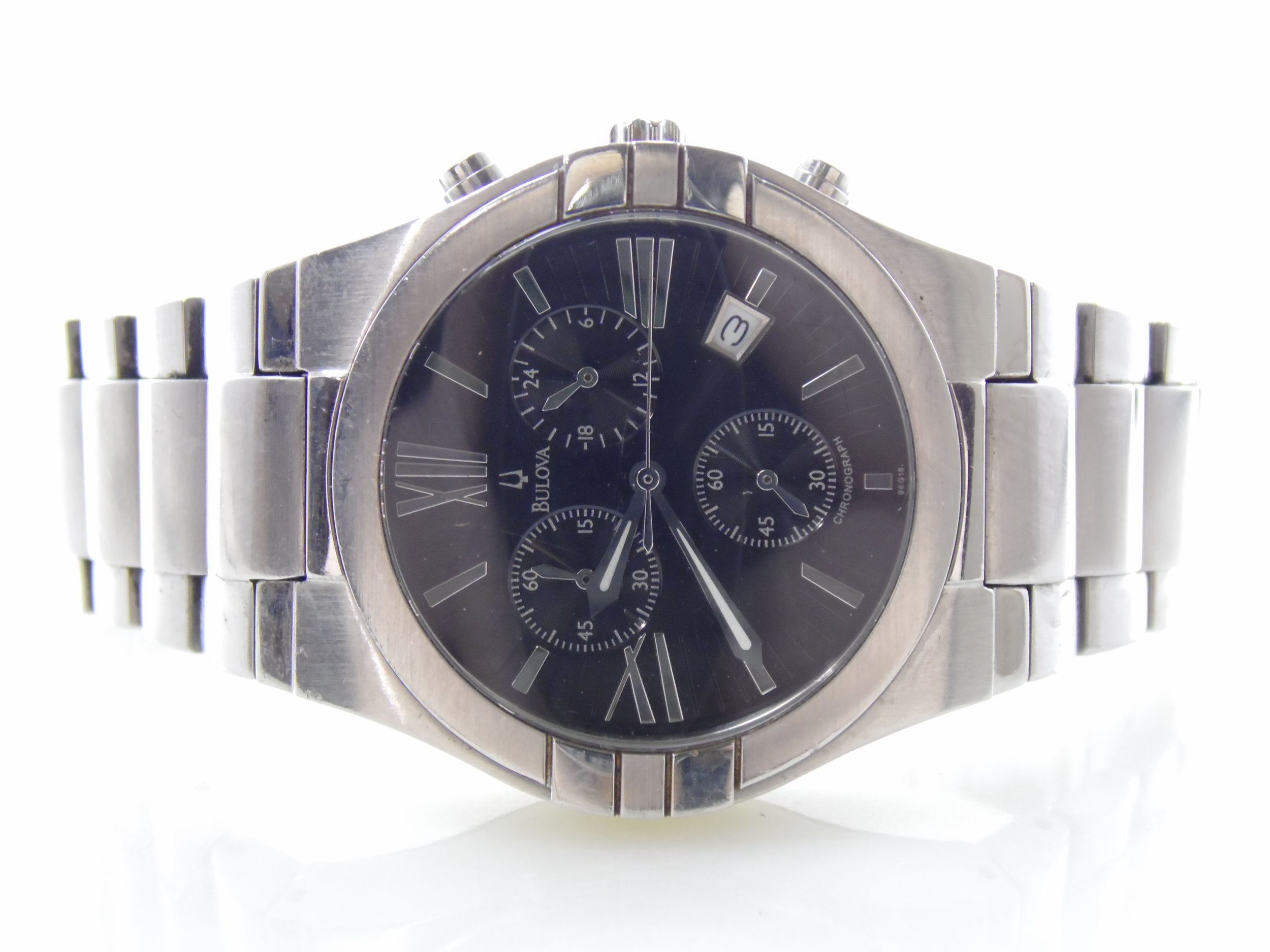 Vintage Bulova 96G18 Stainless Steel Chronograph Mens Watch  