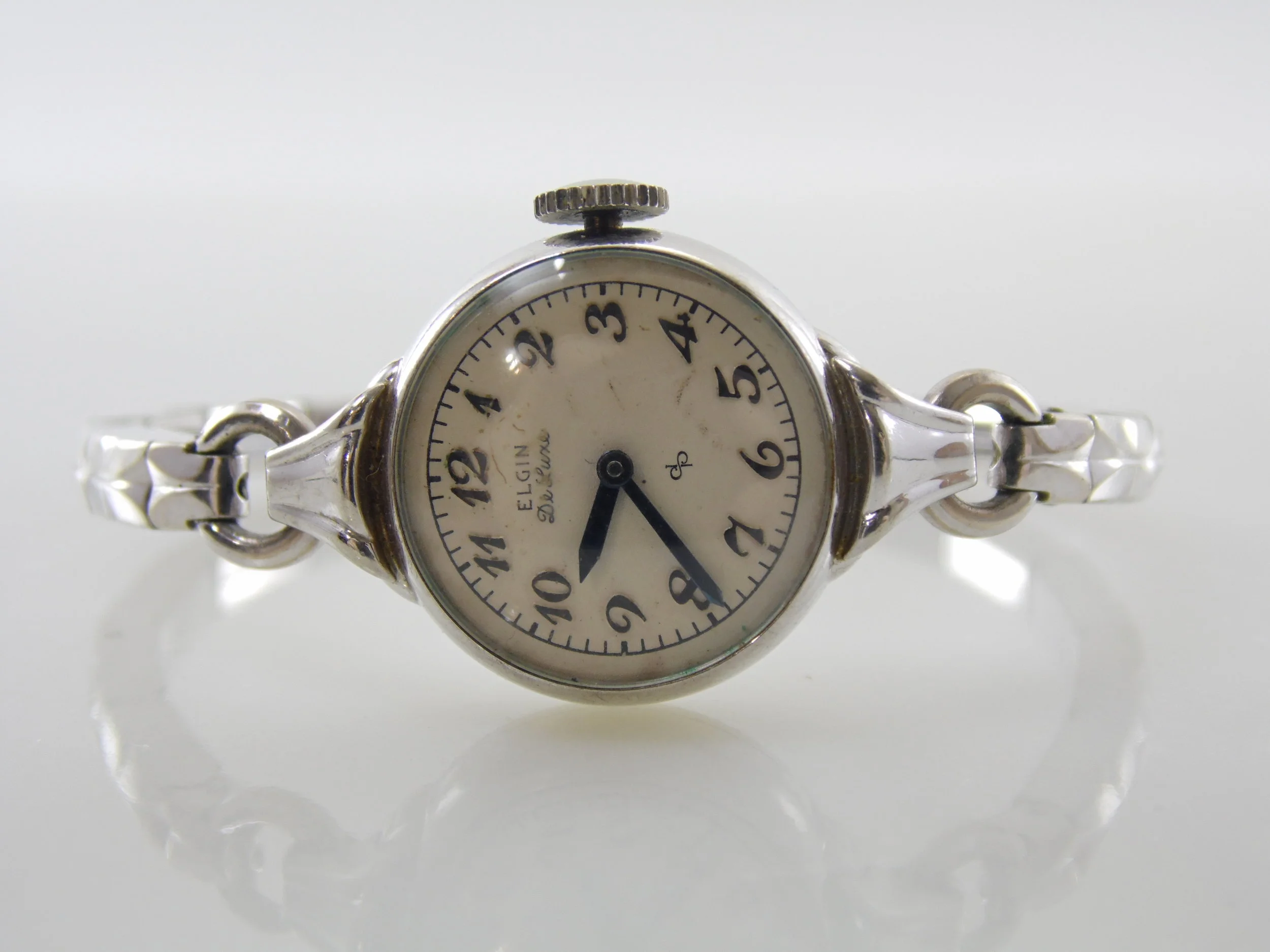 Vintage 1950 Womens Elgin Deluxe Blue Hands 10K Gold Filled Mechanical Windup 17 Jewels Watch 