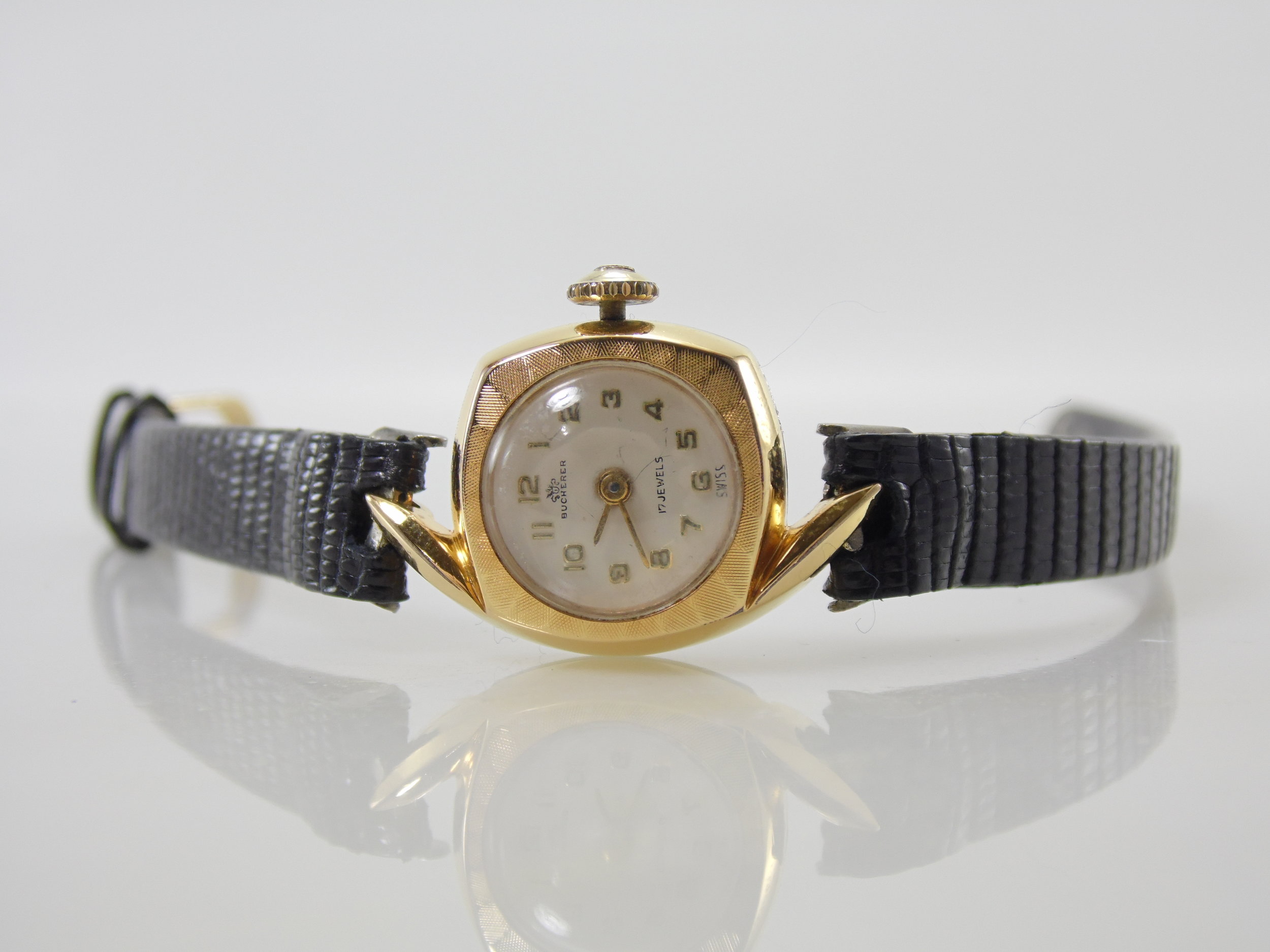 Rare Vintage 1950's Ladies Womens Gold Bucherer 17 Jewels Mechanical Windup Swiss Watch AS 1012 Movement