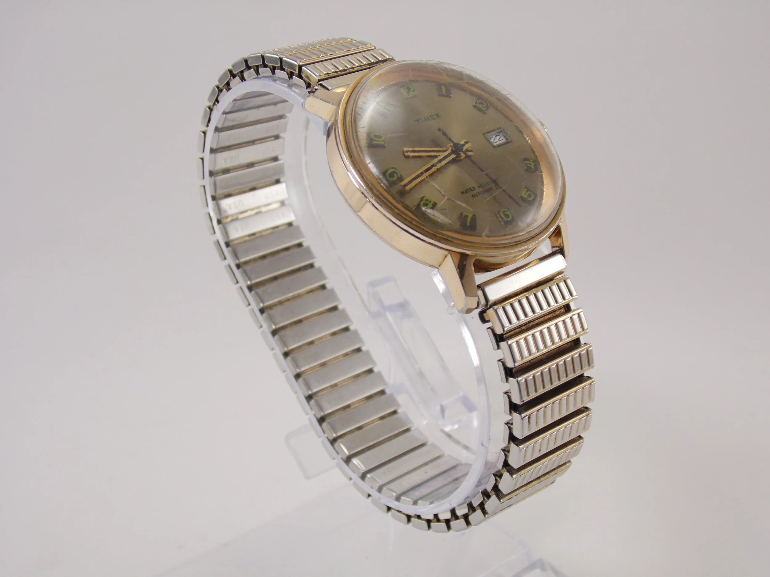 Vintage Mens Gold Automatic Mechanical Timex Watch (Runs but For Repair)