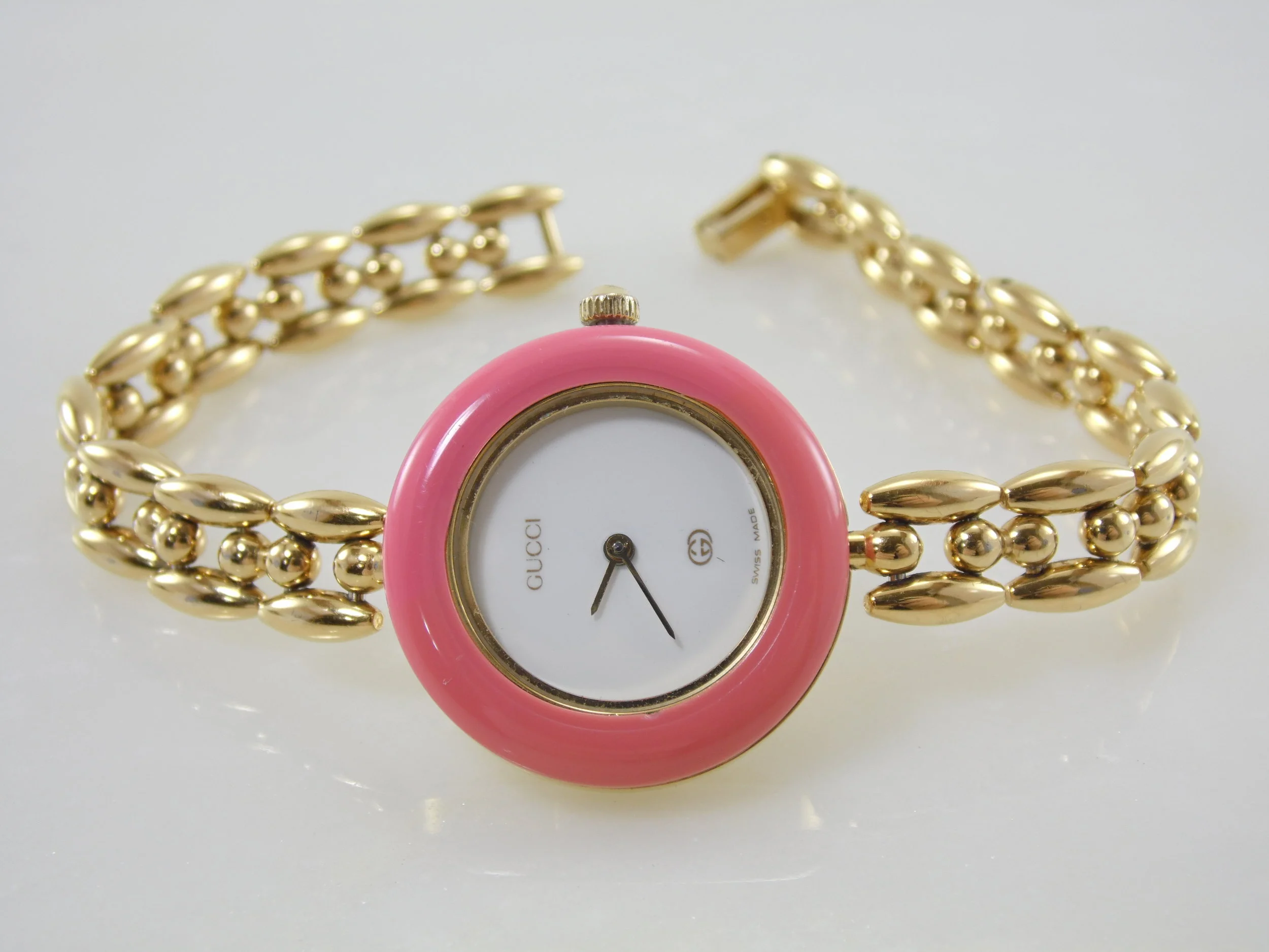 Rare Vintage Womens Pink Gold Gucci 11/12 Real Authentic Swiss Watch 978.002