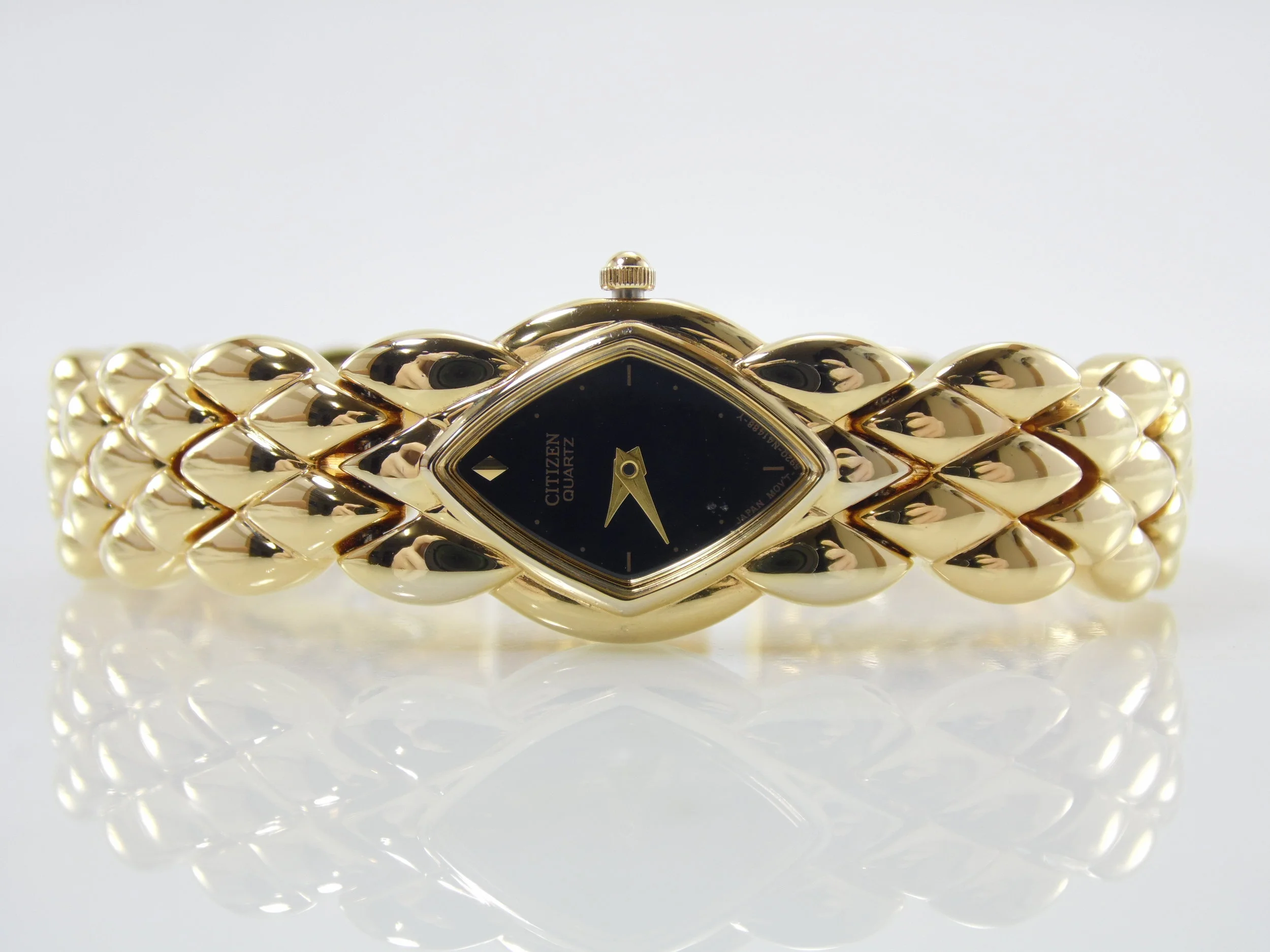 Vintage Elegant Black & Gold Womens Citizen Unisex Quartz Watch 