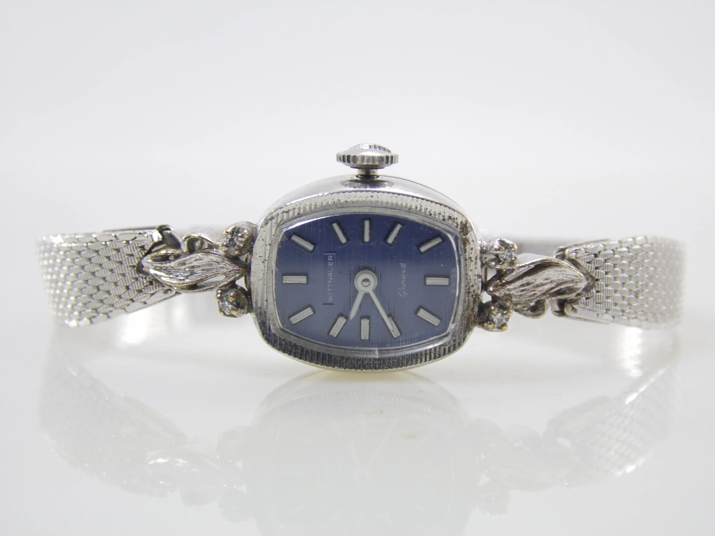 Vintage Silvertone Diamond Wittnauer Swiss Womens 17 Jewels Mechanical Windup Watch 
