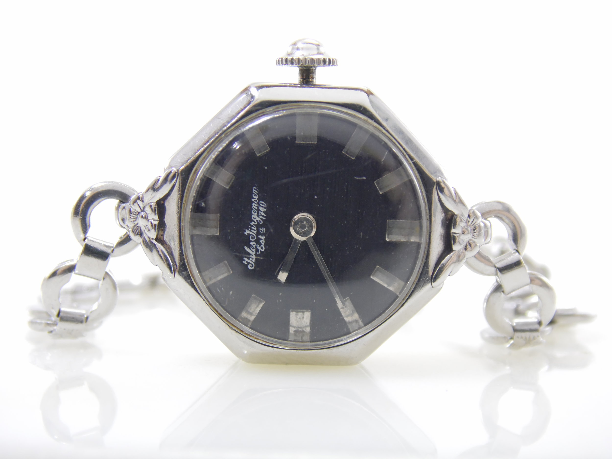 Vintage Rare Jules Jurgensen Octagon Silver Black Womens Swiss Mechanical Windup Watch  