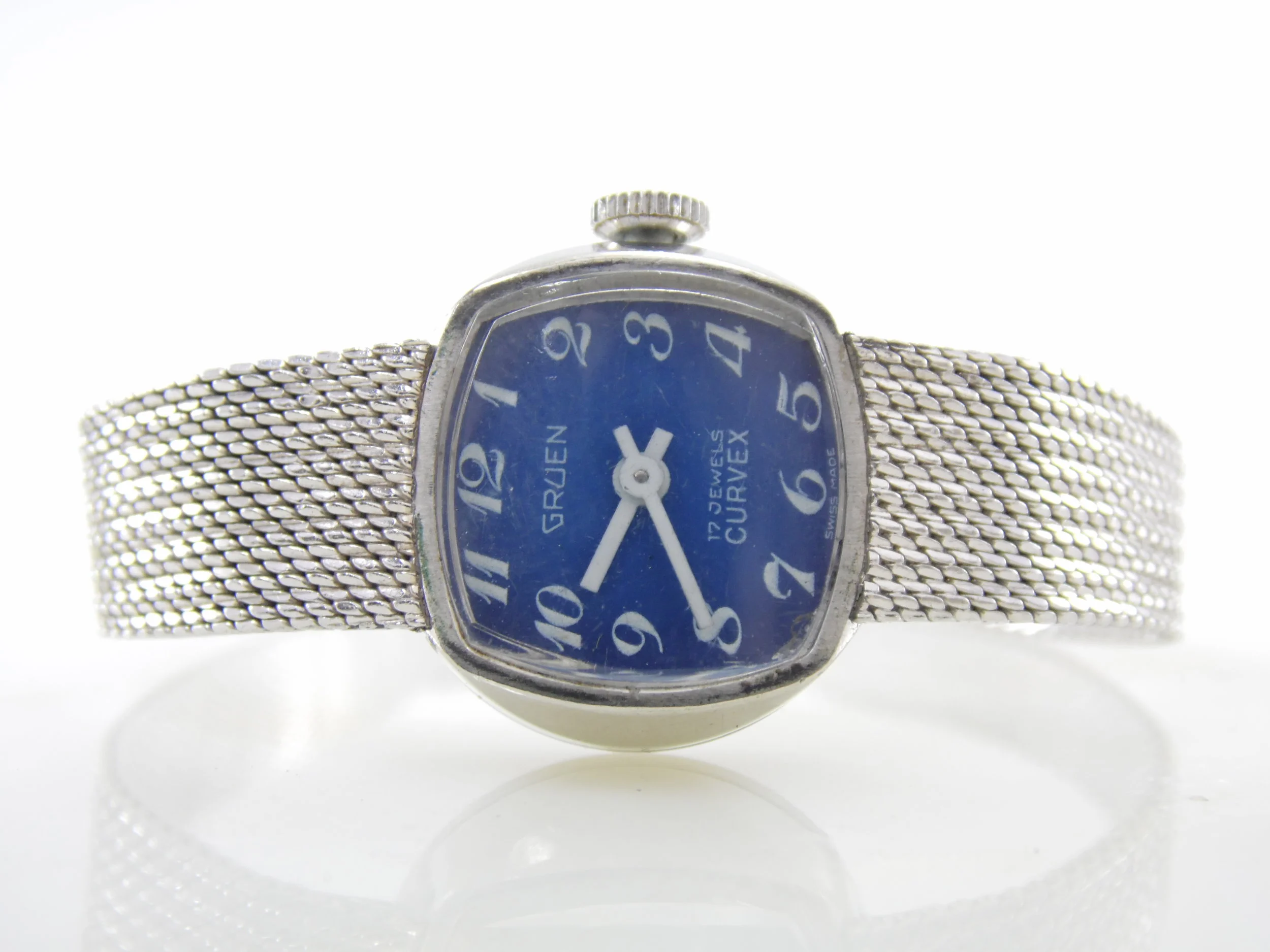Vintage Rare Womens Blue Gruen Curvex 17 Jewels Mechanical Windup Swiss Watch N225R