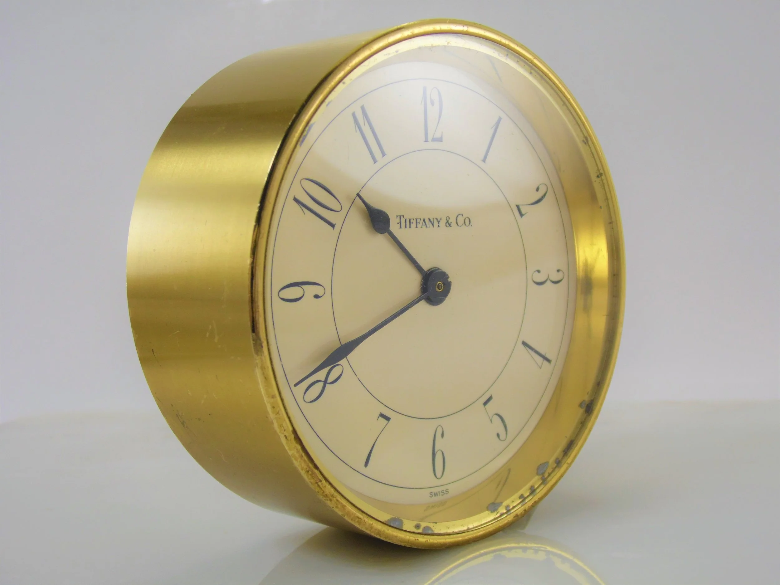 Rare Vintage 3.5" Tiffany & Co Brass Round Mantle Clock 