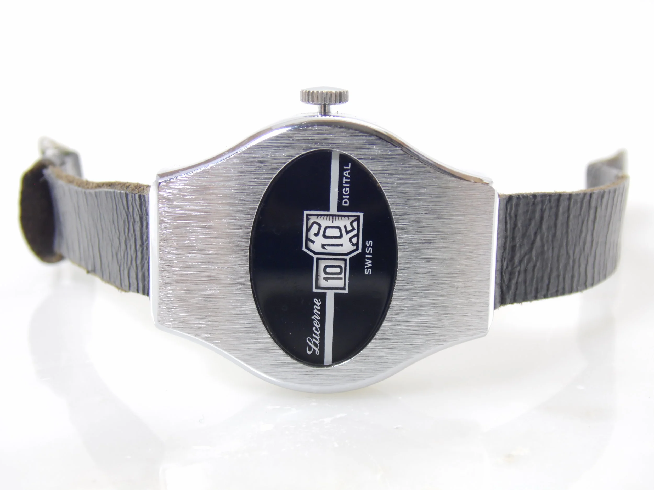 Vintage Silver Lucerne Jump Hour Mens Womens Novelty Swiss Made Watch