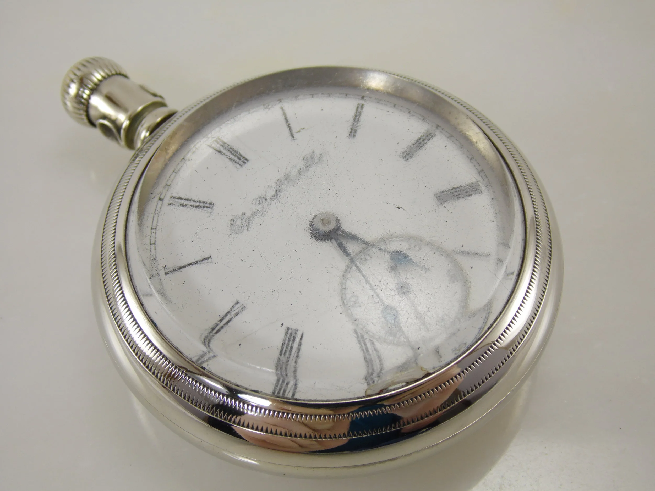 Vintage 1920's Elgin Lever Set Open Face Mechanical Pocket Watch for Parts or Repair (Runs)