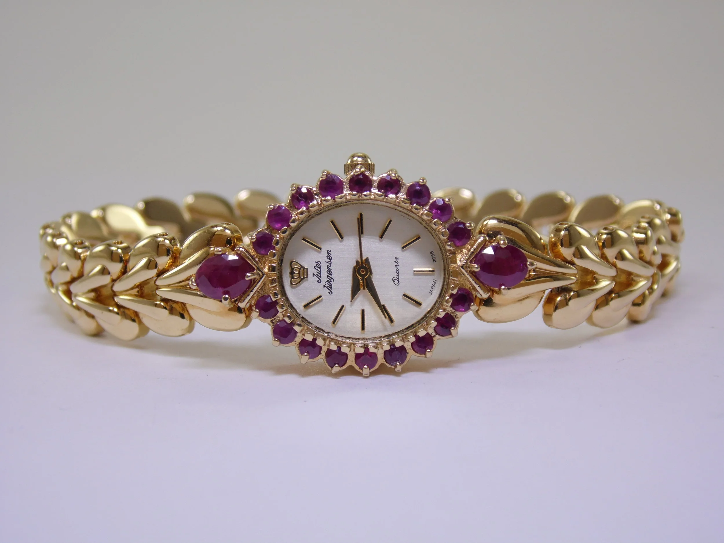 Vintage Jules Jurgensen Genuine Ruby Womens Gold Quartz Watch