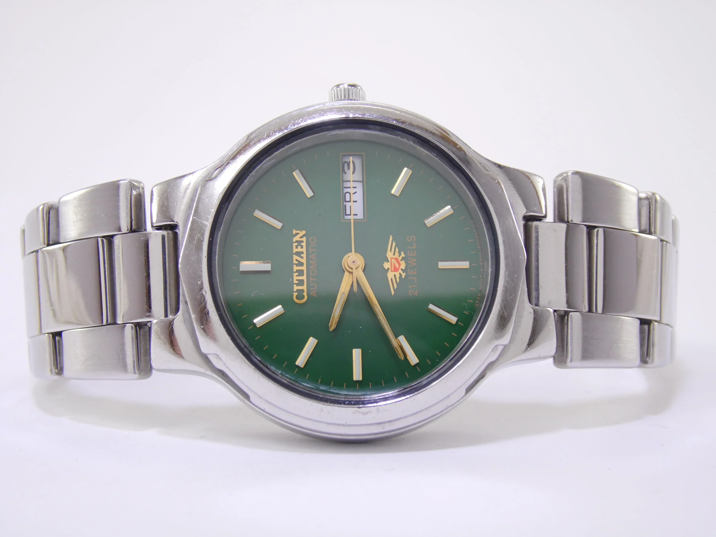 Vintage Citizen Automatic Eagle 7 21 Jewels Bilingual English Spanish Day Date Calendar Mens Watch 8200 