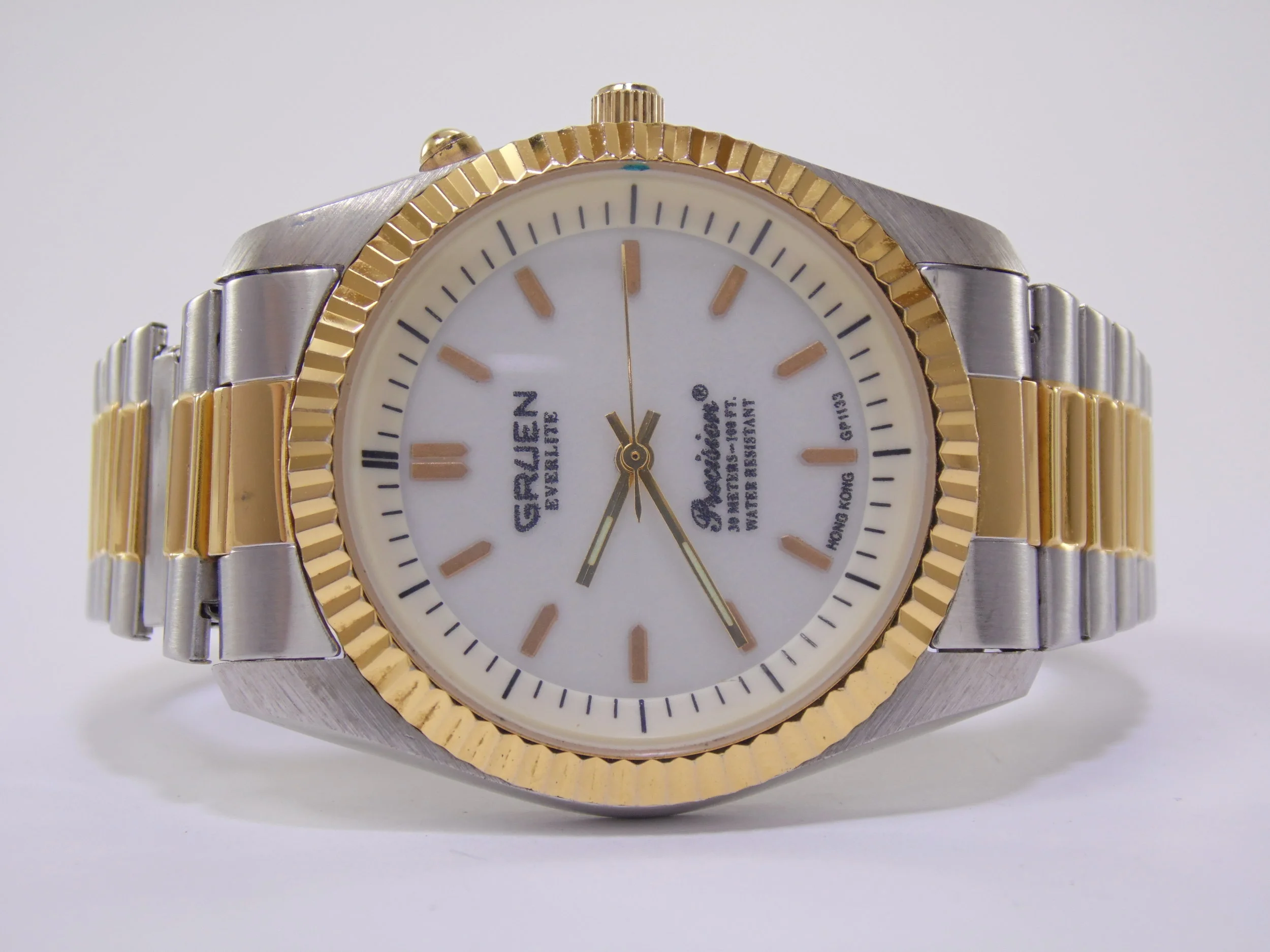 Vintage Gruen Precision 219-D259 Two Tone Gold & Stainless Steel Mens Quartz Watch