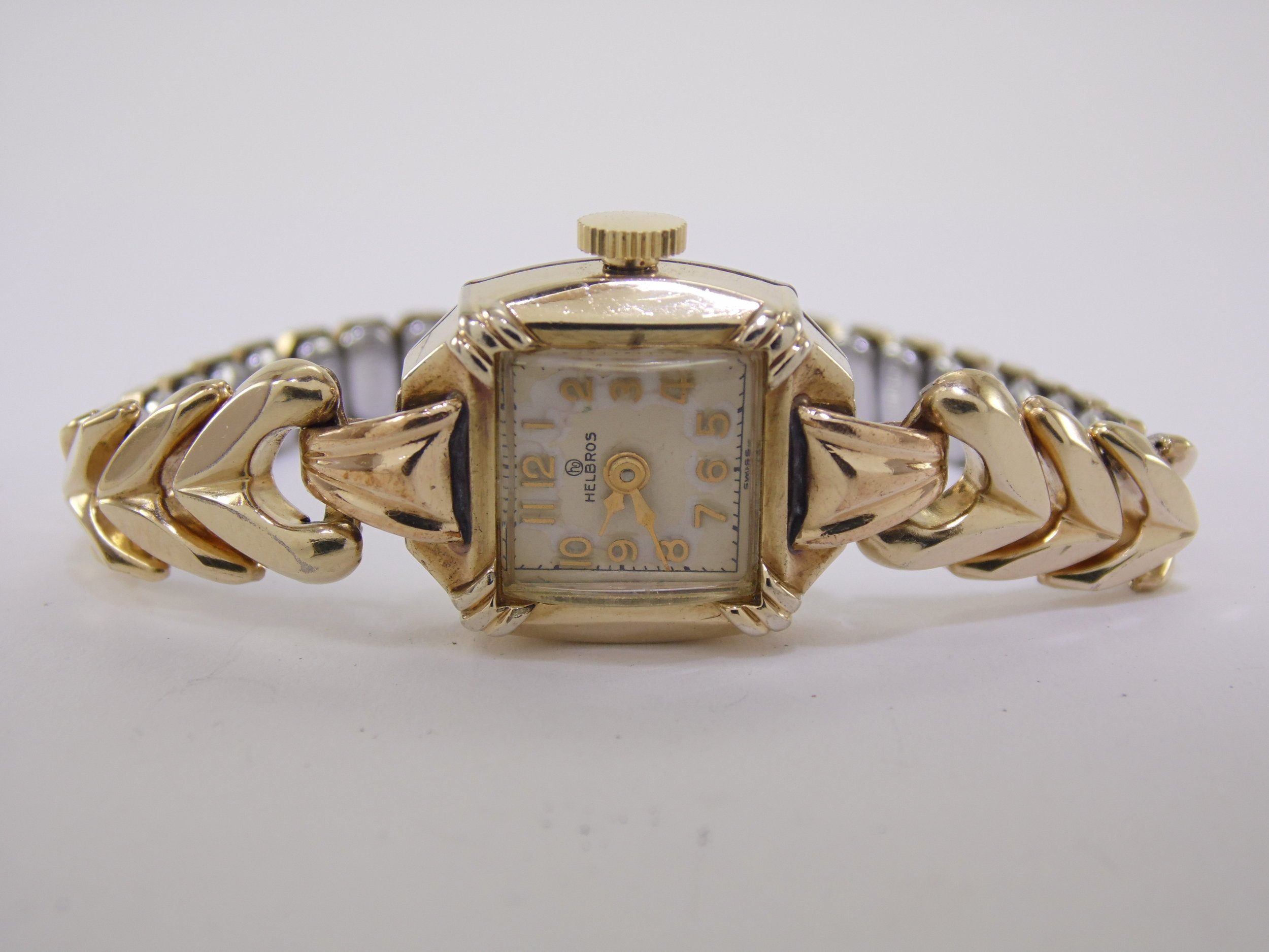 Vintage Gold Helbros Square 17 Jewels Swiss Womens Mechanical Windup Watch 
