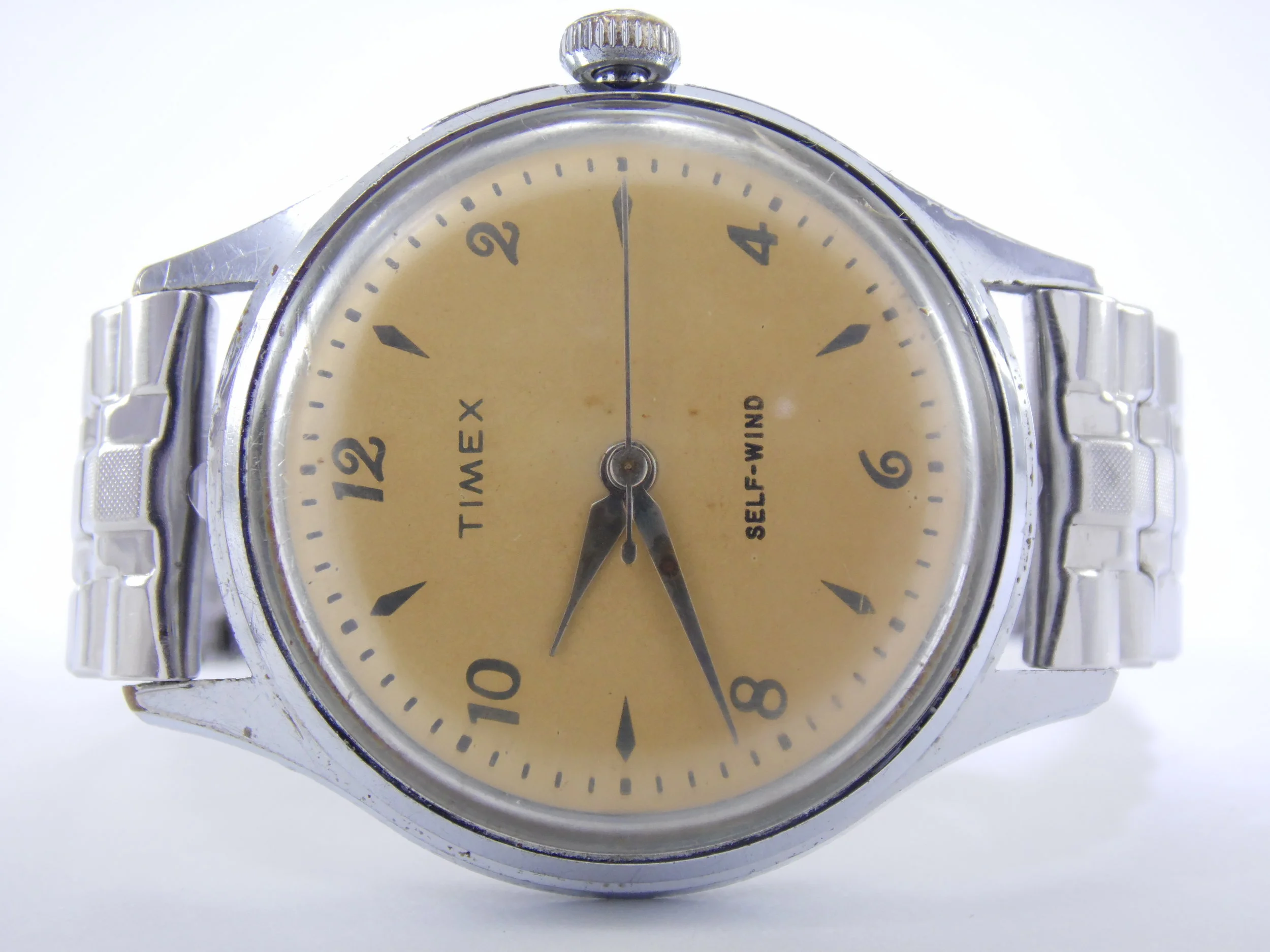 Vintage Self-Winding Yellow Dial Timex Automatic Mechanical Windup Mens Watch