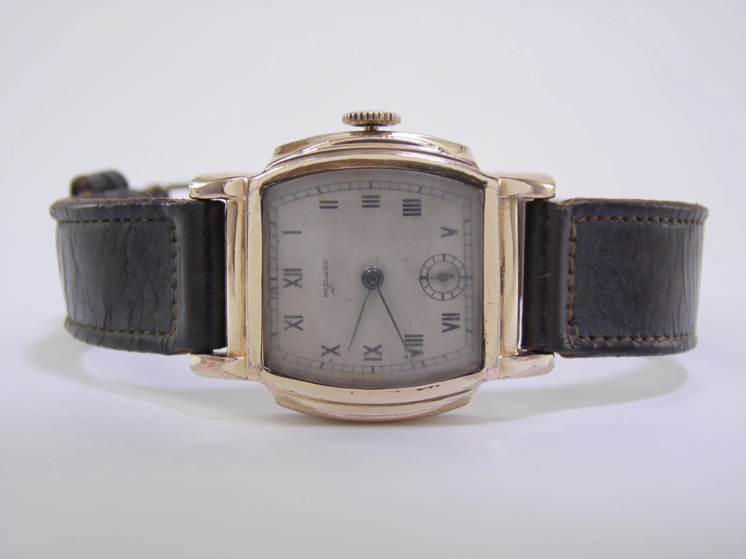 Rare Vintage 1930's Midland 17 Jewels Mechanical Windup Mens Sub Seconds Dial Swiss Watch 
