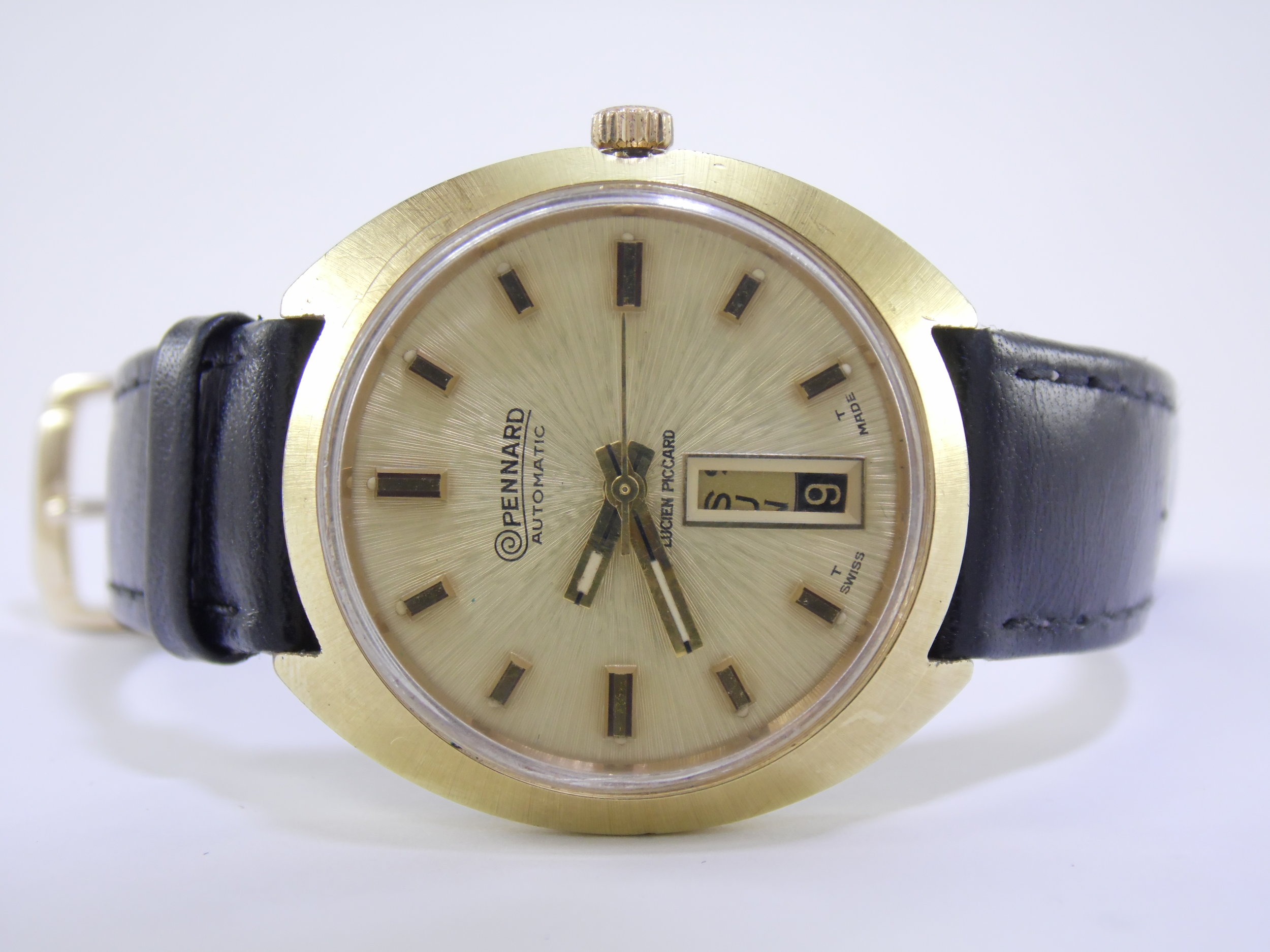 Vintage Pennard Lucien Piccard Automatic Mechanical Windup 17 Jewels Day Date Calendar Mens Swiss Watch ETA 2778
