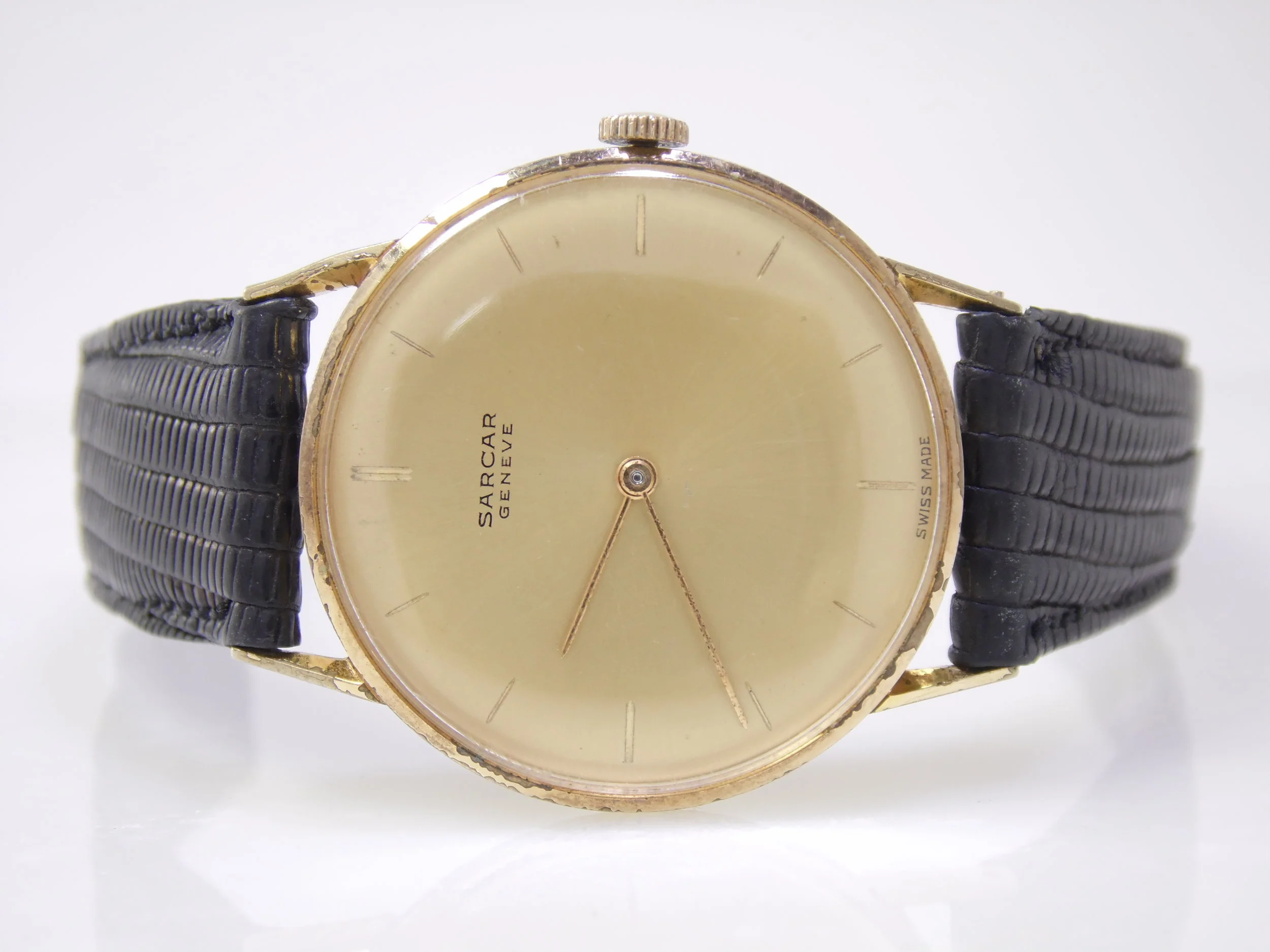 Rare Vintage 1960's Sarcar Geneve Gold Mechanical Windup Swiss Mens Thin Profile 17 Jewels Watch (Peseux 320) (Read Desc)