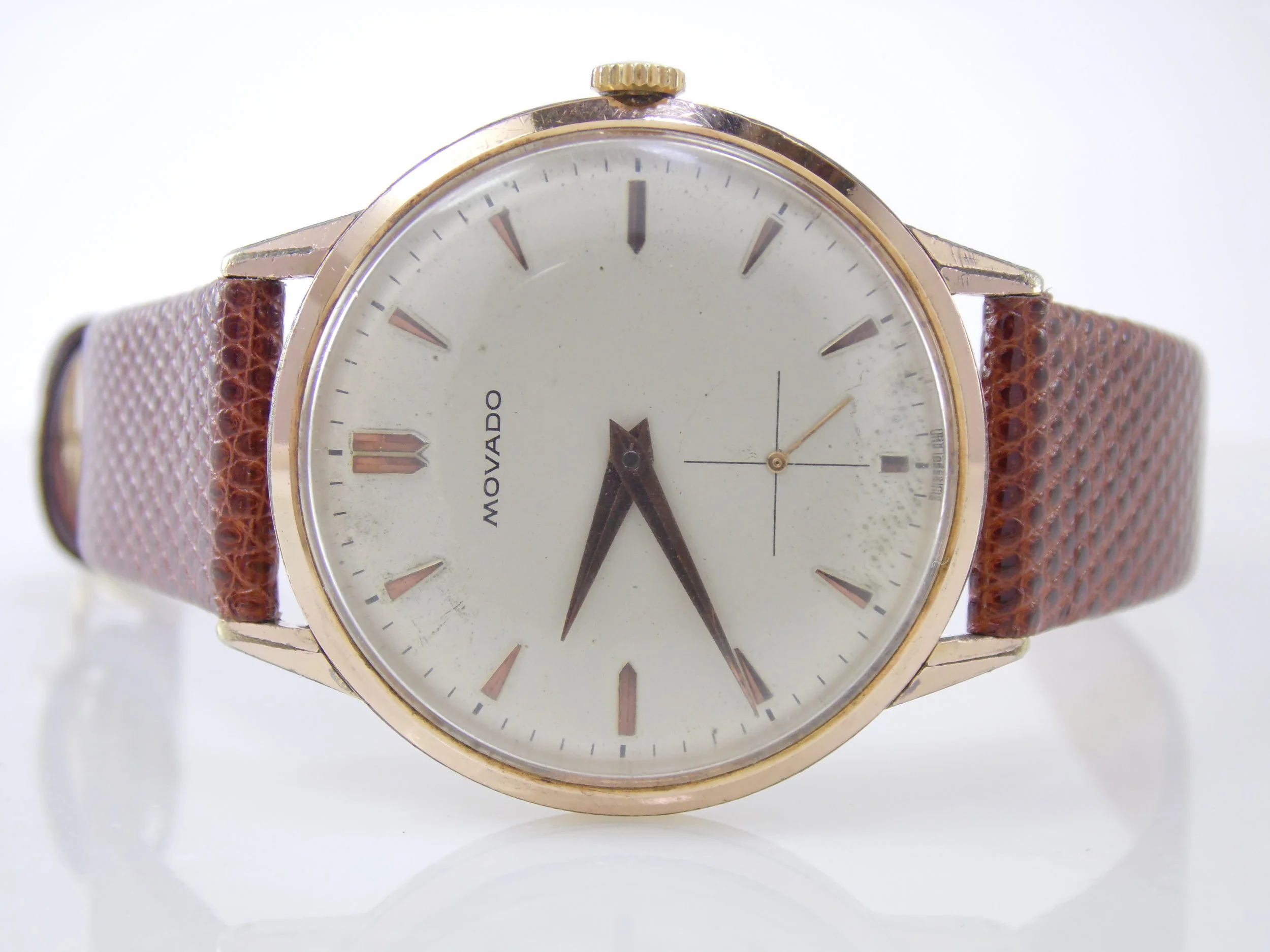 Rare Vintage Gold 1950's Authentic Movado Sub Seconds Dial Swiss Mens Mechanical Windup 15 jewels Watch Caliber 125 