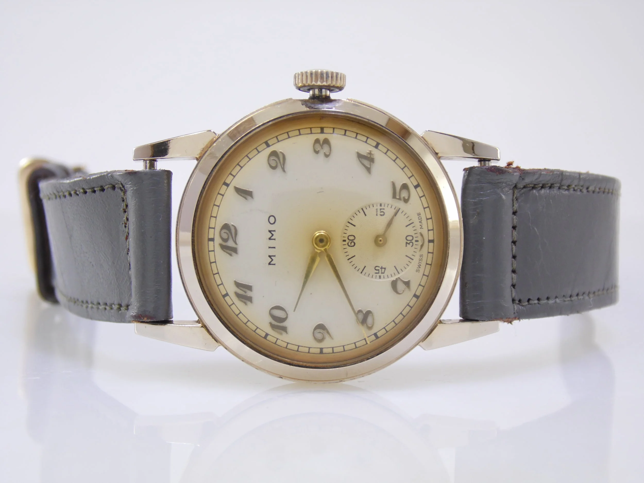 Extremely Rare 1940's MIMO by Girard Perregaux Gold Sub Seconds Dial Mechanical Windup Swiss Mens 17 Jewels Watch