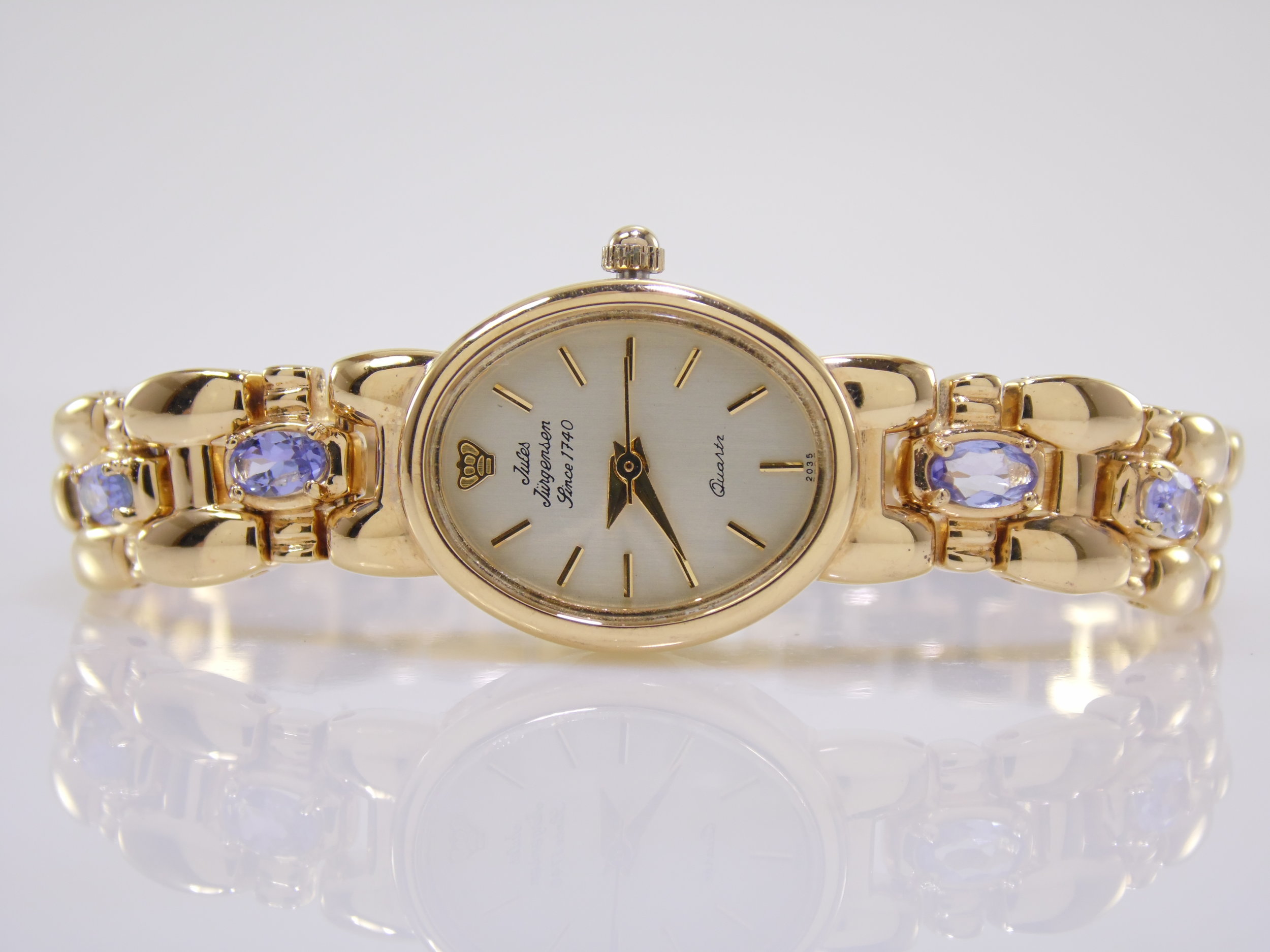 Vintage Jules Jurgensen Genuine Blue Topaz Gemstone Womens ladies Gold Quartz Watch 