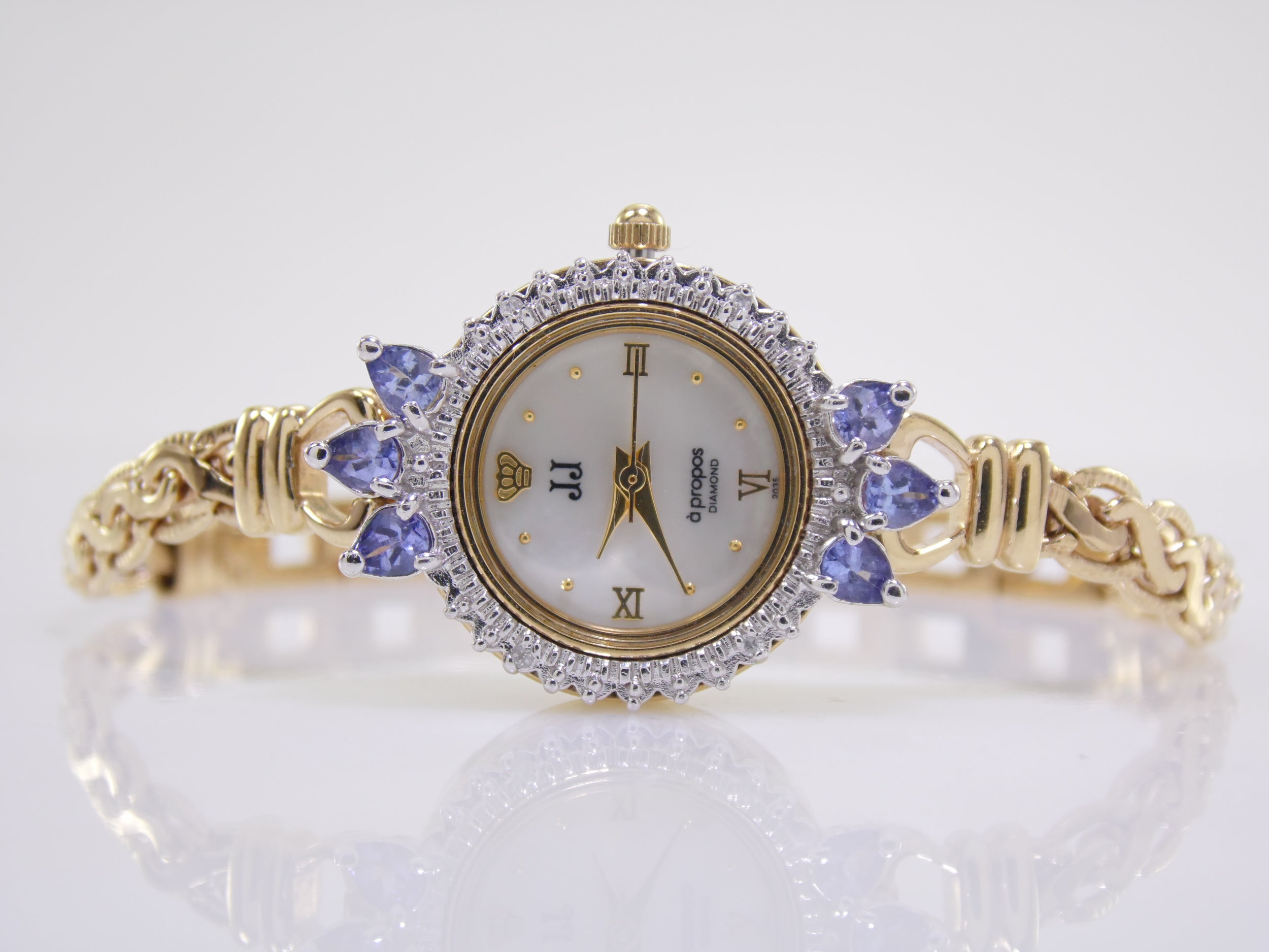 Vintage Jules Jurgensen JJ Apropos Genuine Gemstone Diamond & Blue Topaz Womens Ladies Quartz Watch