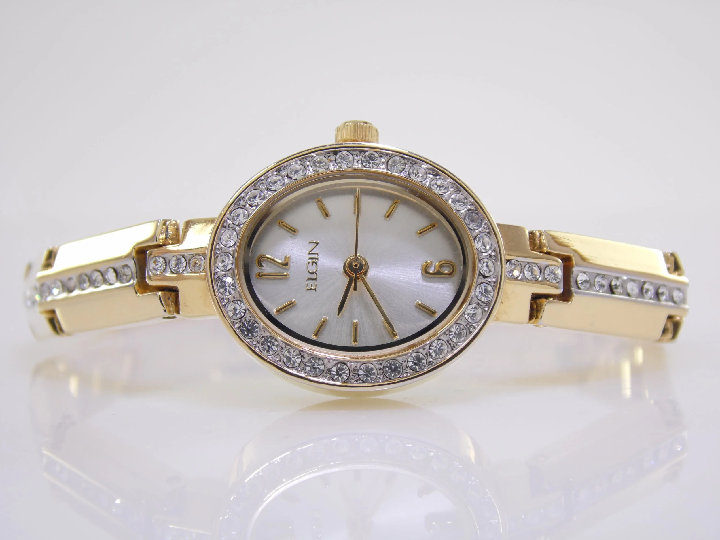 Elgin Crystal Rhinestone Diamond Embellished Womens Ladies Gold Quartz Watch EG8089ST