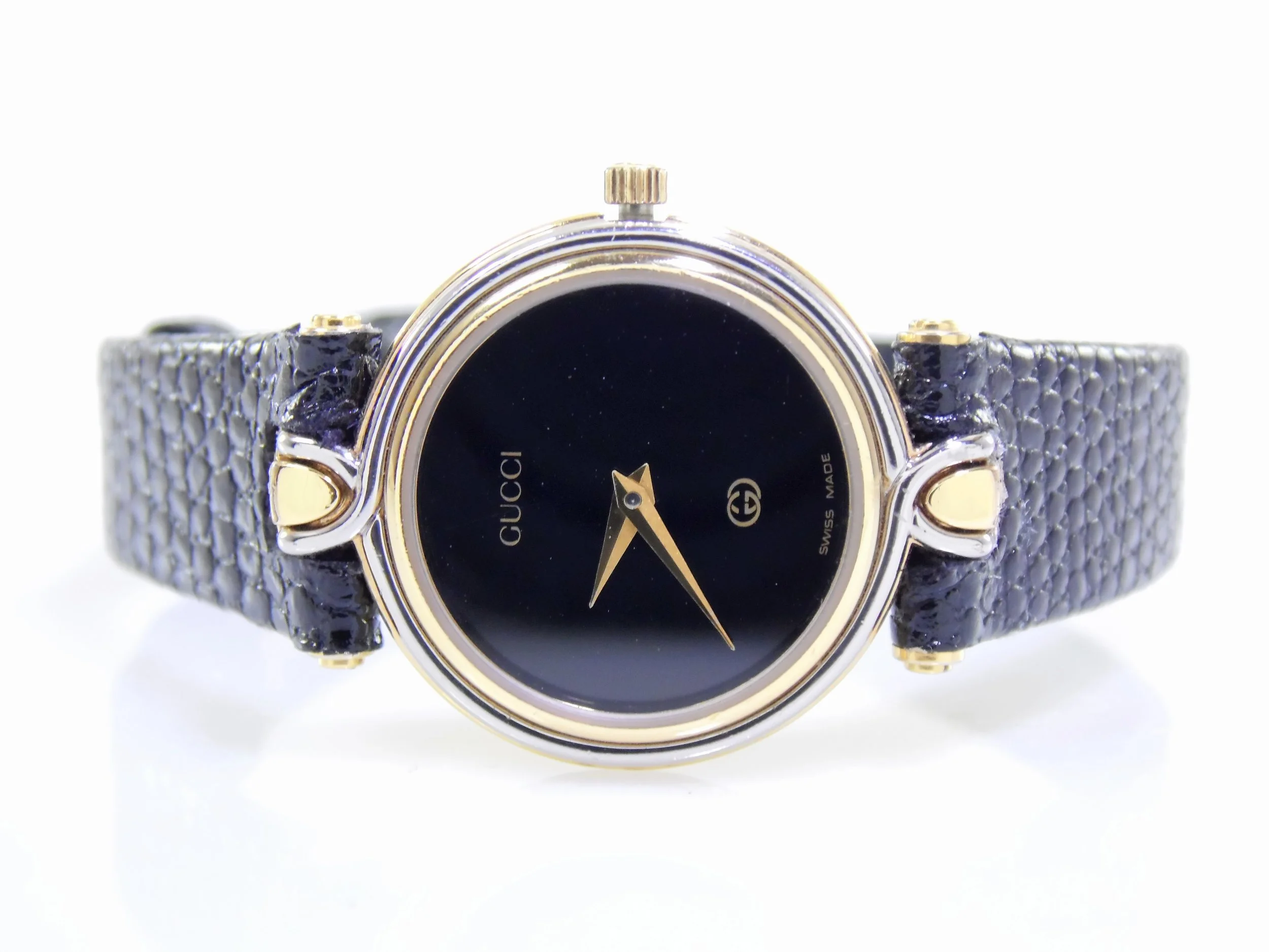 Vintage Two Tone Authentic Gucci 4500L Womens Ladies Black Gold Swiss Luxury Designer Quartz Watch 980.003