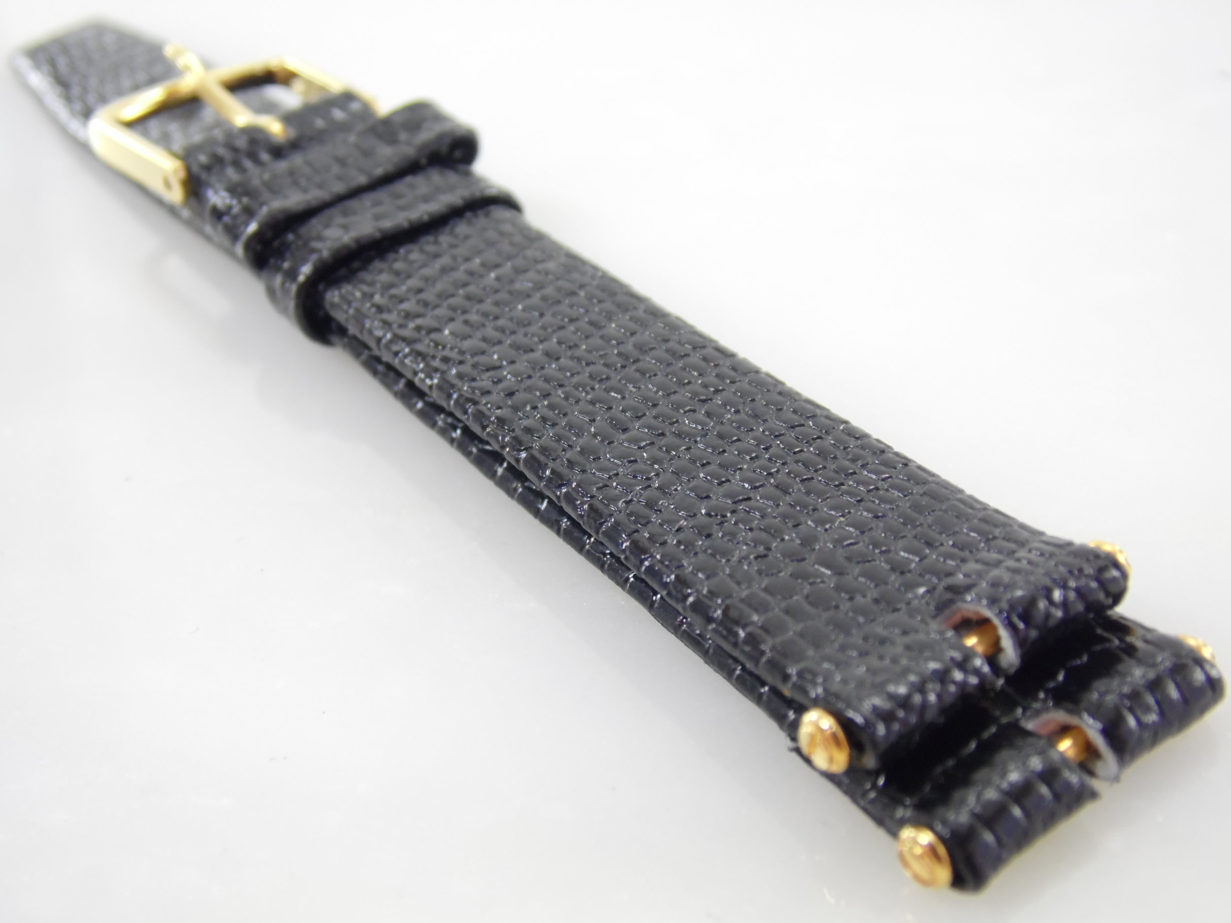 16mm 5/8 Vintage Kreisler Black Genuine Leather Lizard Calf Gucci Style Replacement Watch Band Strap NOS