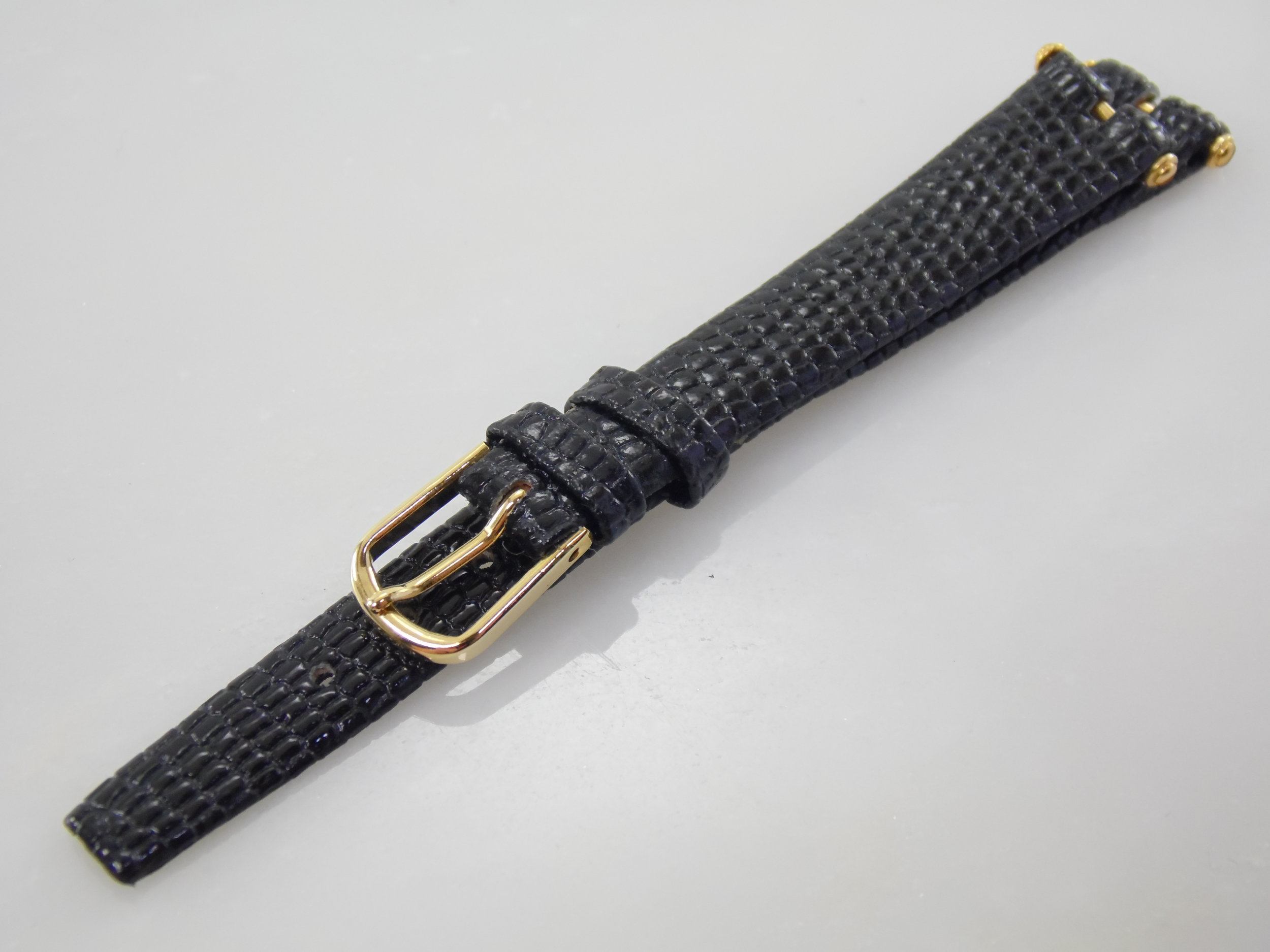 12mm 15/32 Vintage Kreisler Black Genuine Leather Lizard Calf Gucci Style Replacement Watch Strap Band NOS