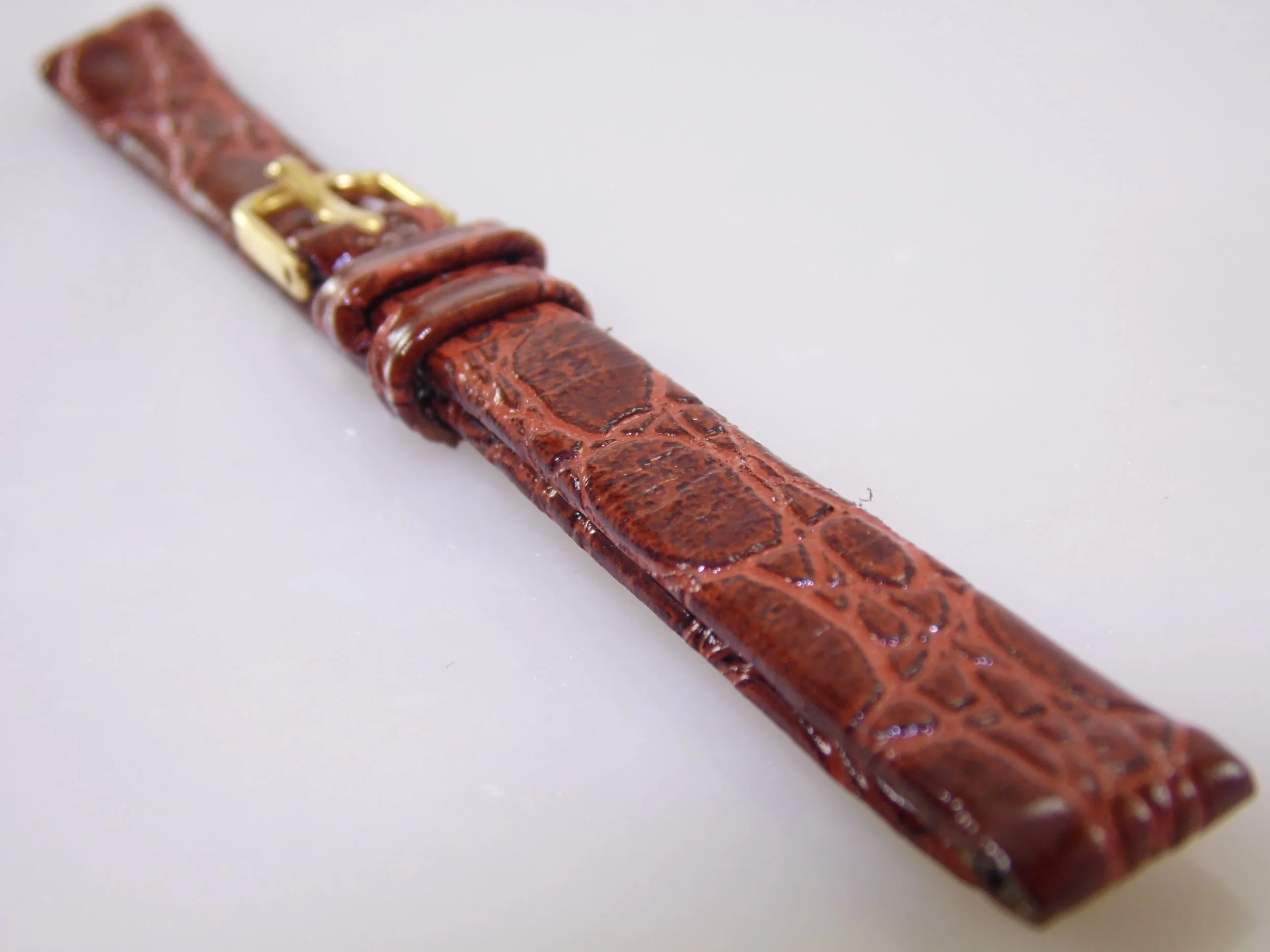 Copy of 10mm 6.5in/16.5cm Regular Length Vintage Kreisler Red Brown Genuine Calf Leather Alligator Grain Replacement Watch Strap Band NOS 