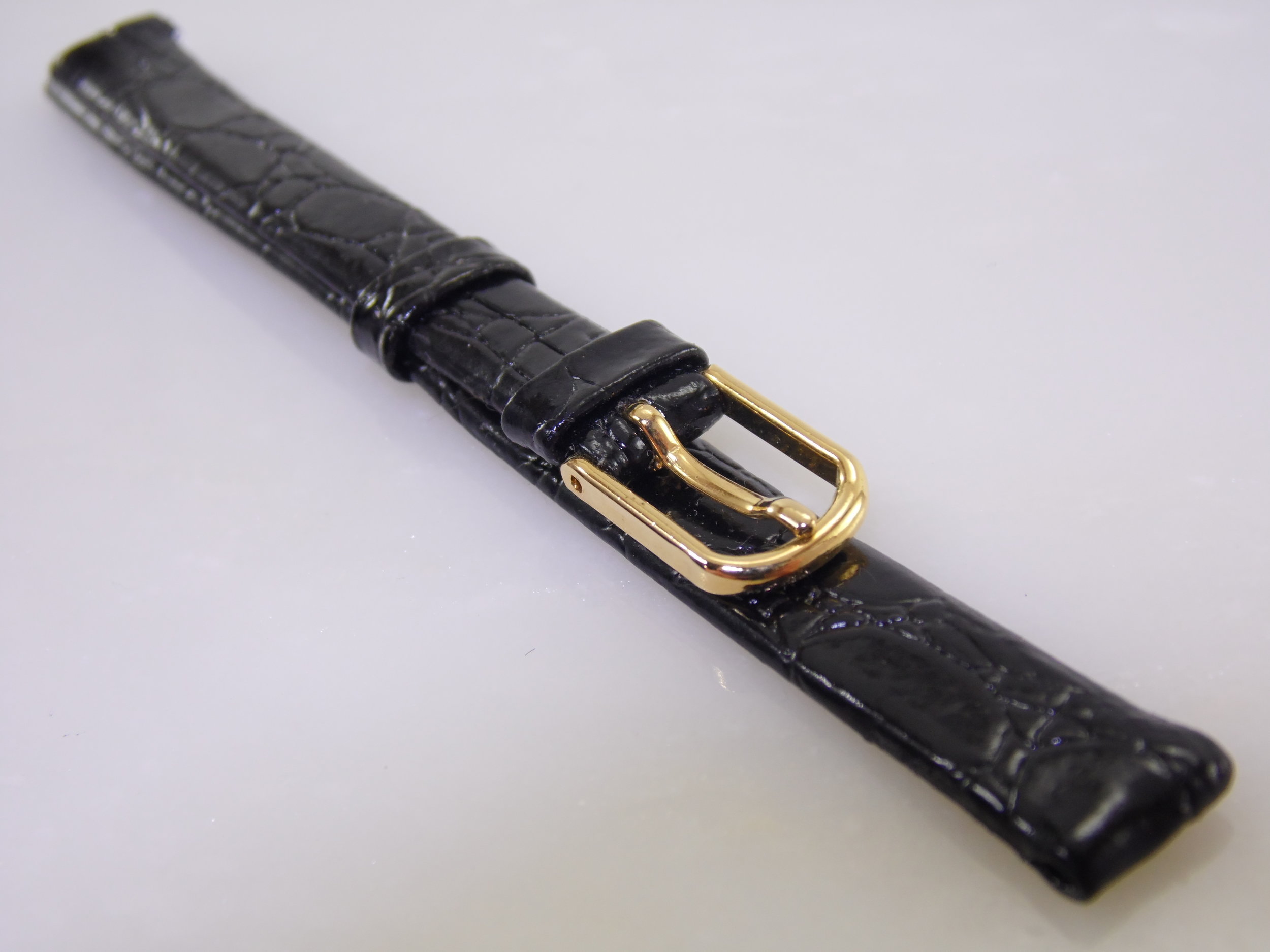 8mm R 5/16 Vintage Kreisler Black Genuine Leather Alligator Calfskin Replacement Watch Band Strap Regular Fit NOS