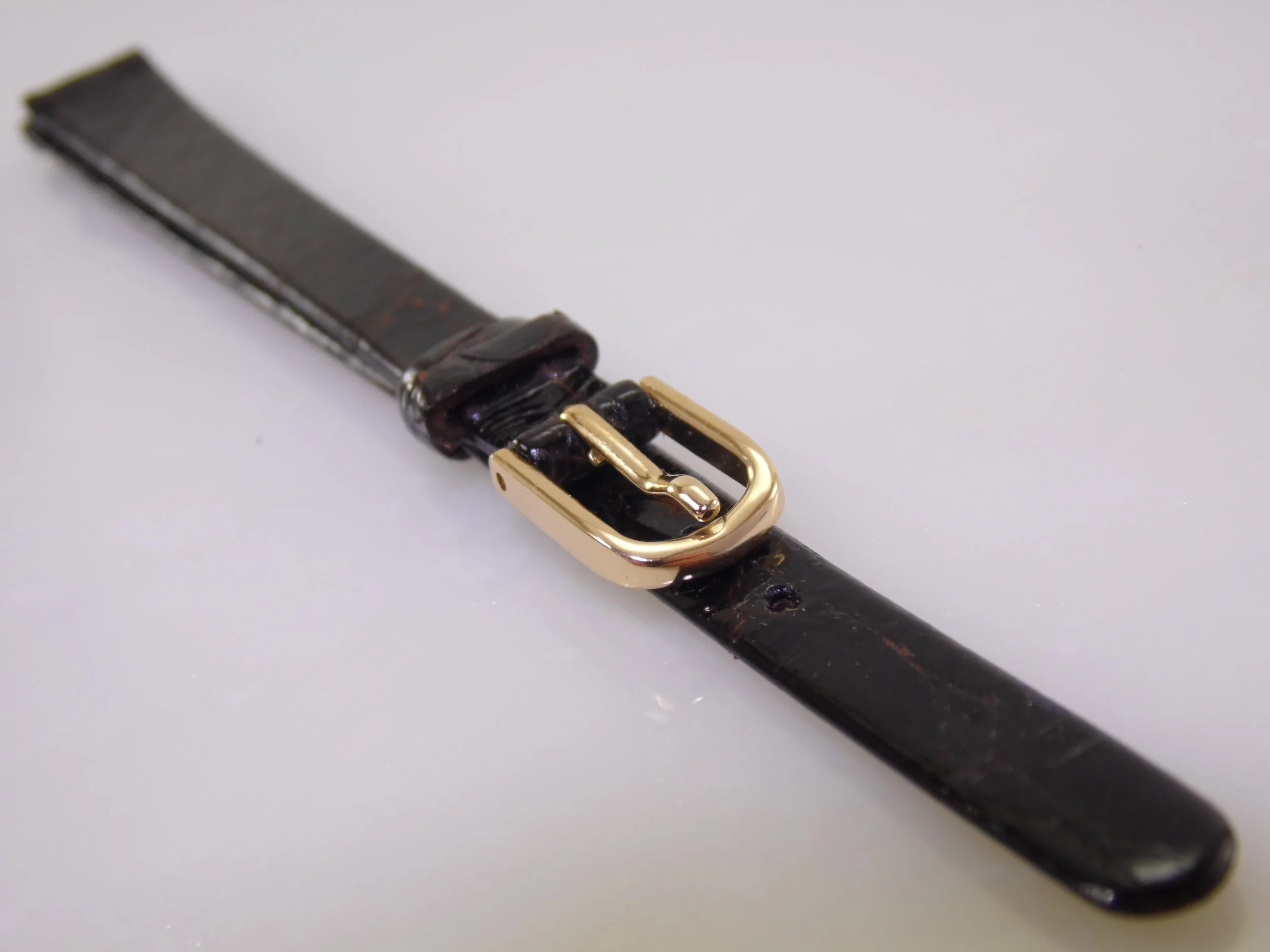 10mm 3/8 L Vintage Kreisler Dark Brown Black Genuine Leather Crocodile Replacement Watch Band Strap NOS Long