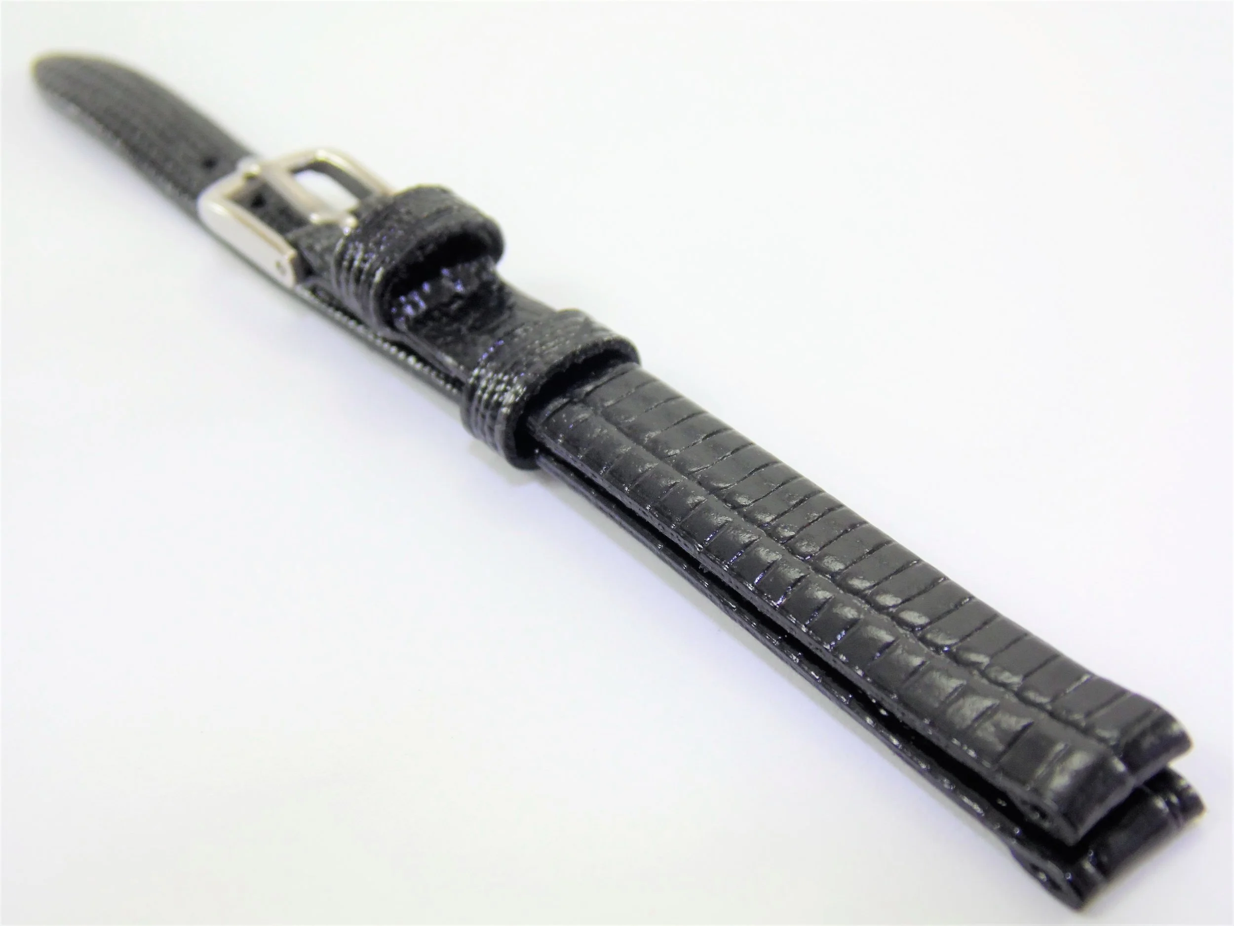 8mm 6.75inches/17.1cm Regular Length Vintage NOS Speidel Black Genuine Leather Alligator Lizard Grain Watch Band Strap Stk#R240120BLK
