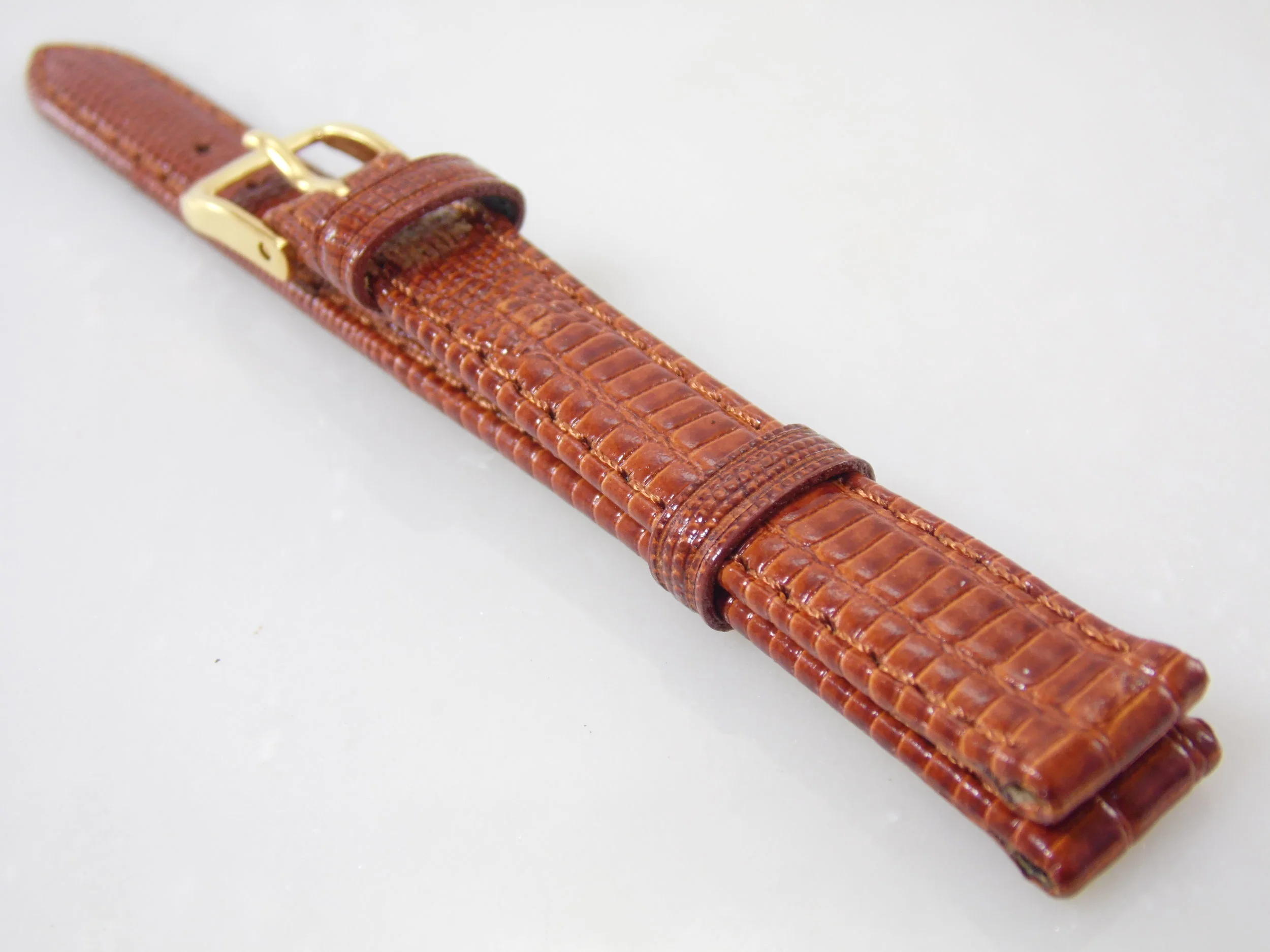 11mm 6.75in/17.1cm Regular Length Vintage NOS Speidel Brown Genuine Leather Lizard Grain Waterproof Anti-Allergic Watch Band Strap Stk#R70354330GLD