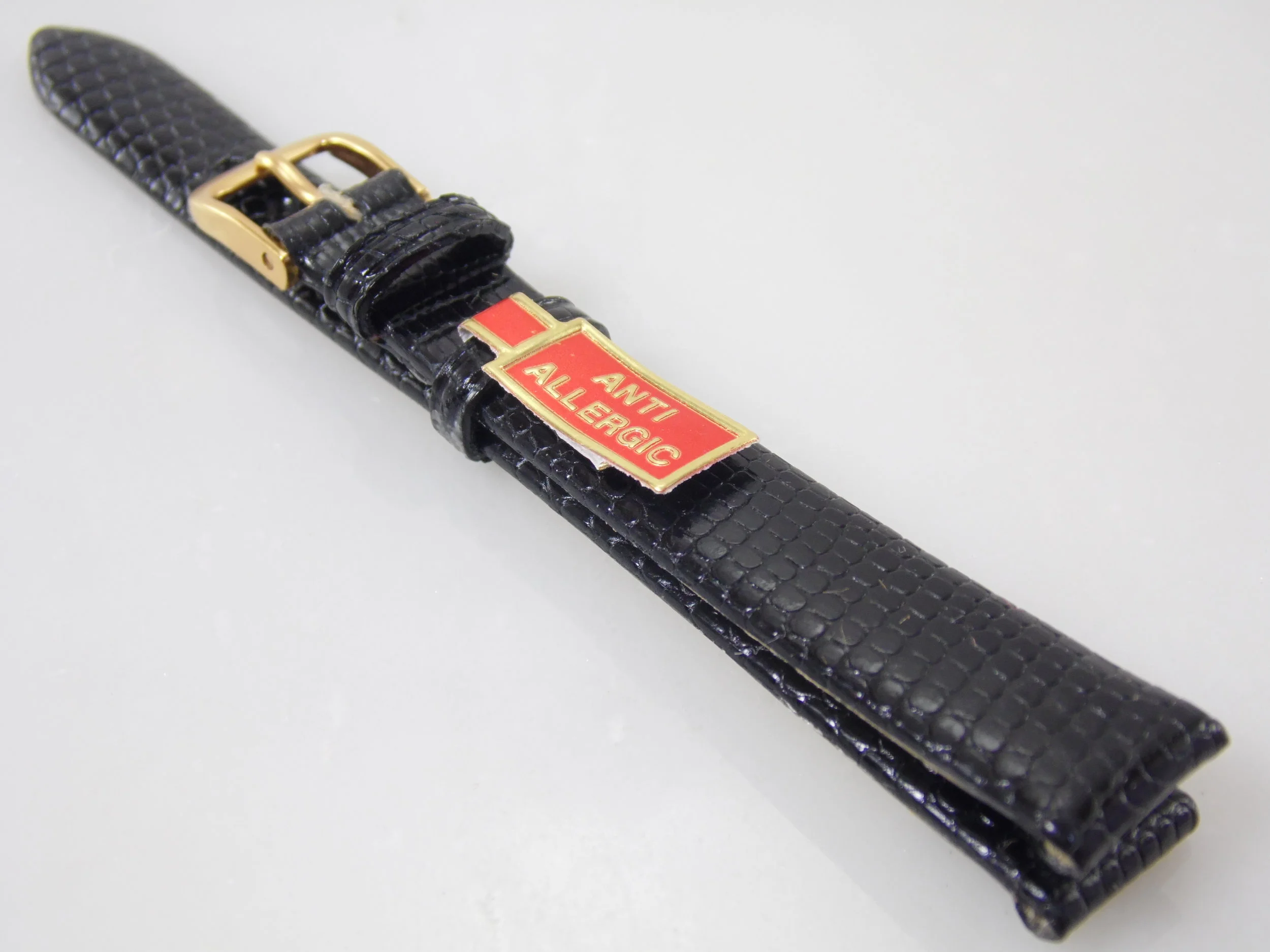 12mm 7in/17.8cm Regular Length Vintage NOS Speidel Black Genuine Lizard Leather Anti-Allergic Watch Band Strap Stk#R308430BLK