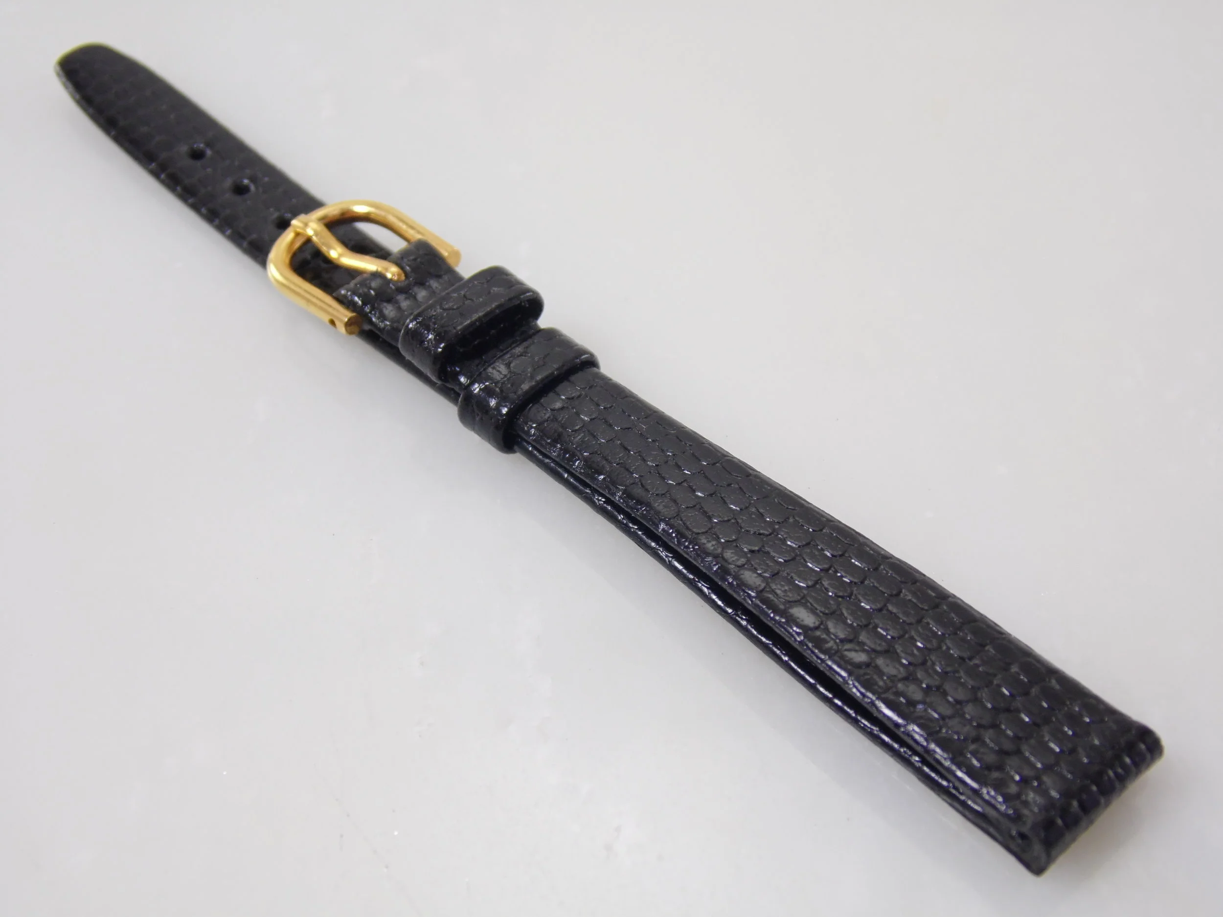 12mm 6.75in/17.1cm Regular Length Vintage NOS Speidel Black Genuine Leather Alligator Lizard Grain Watch Band Strap