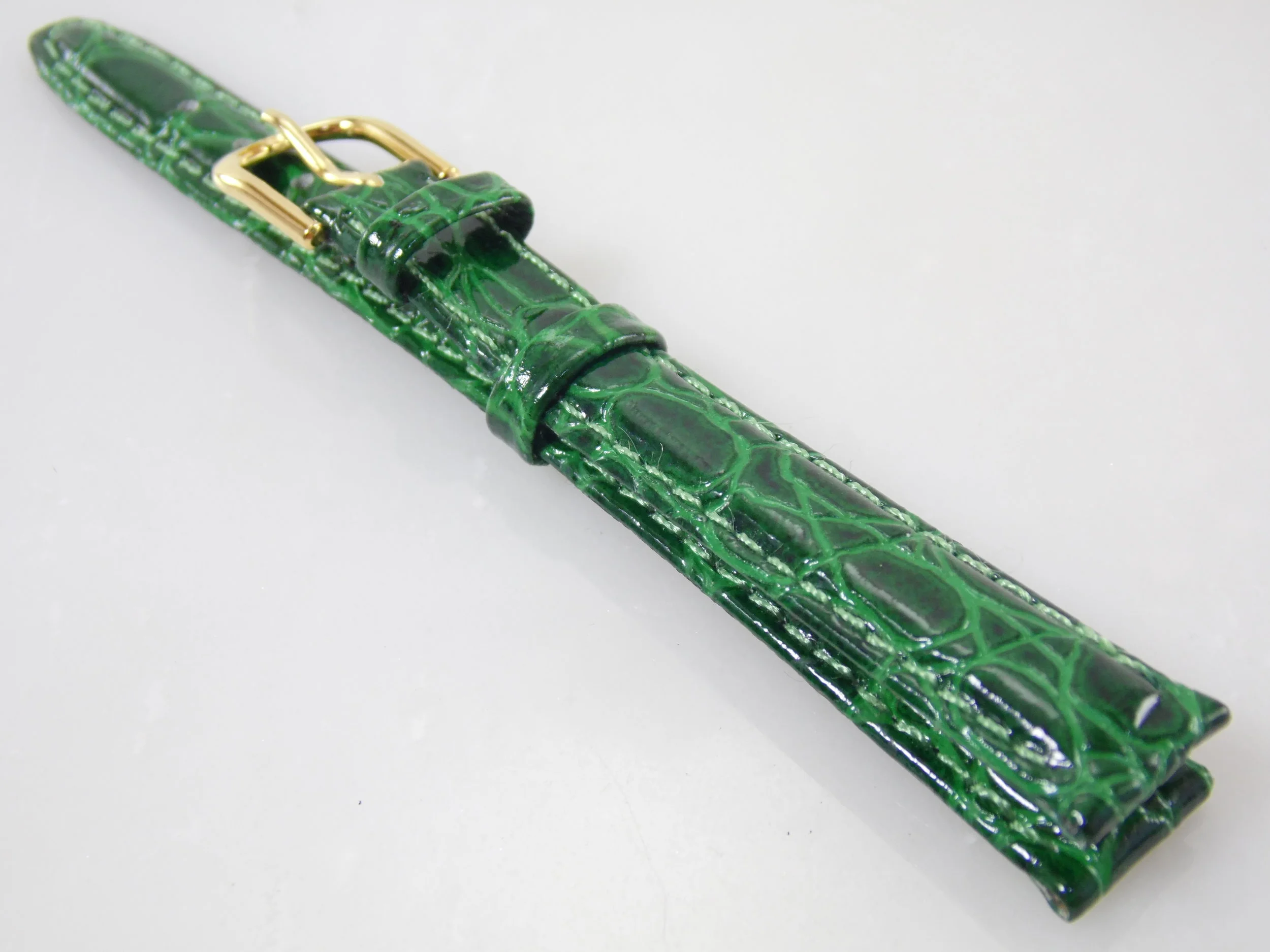 12mm 7in/17.8cm Regular Length Vintage NOS Speidel Green Genuine Leather Crocodile Lizard Grain Watch Band Strap Stk#R081941GRN