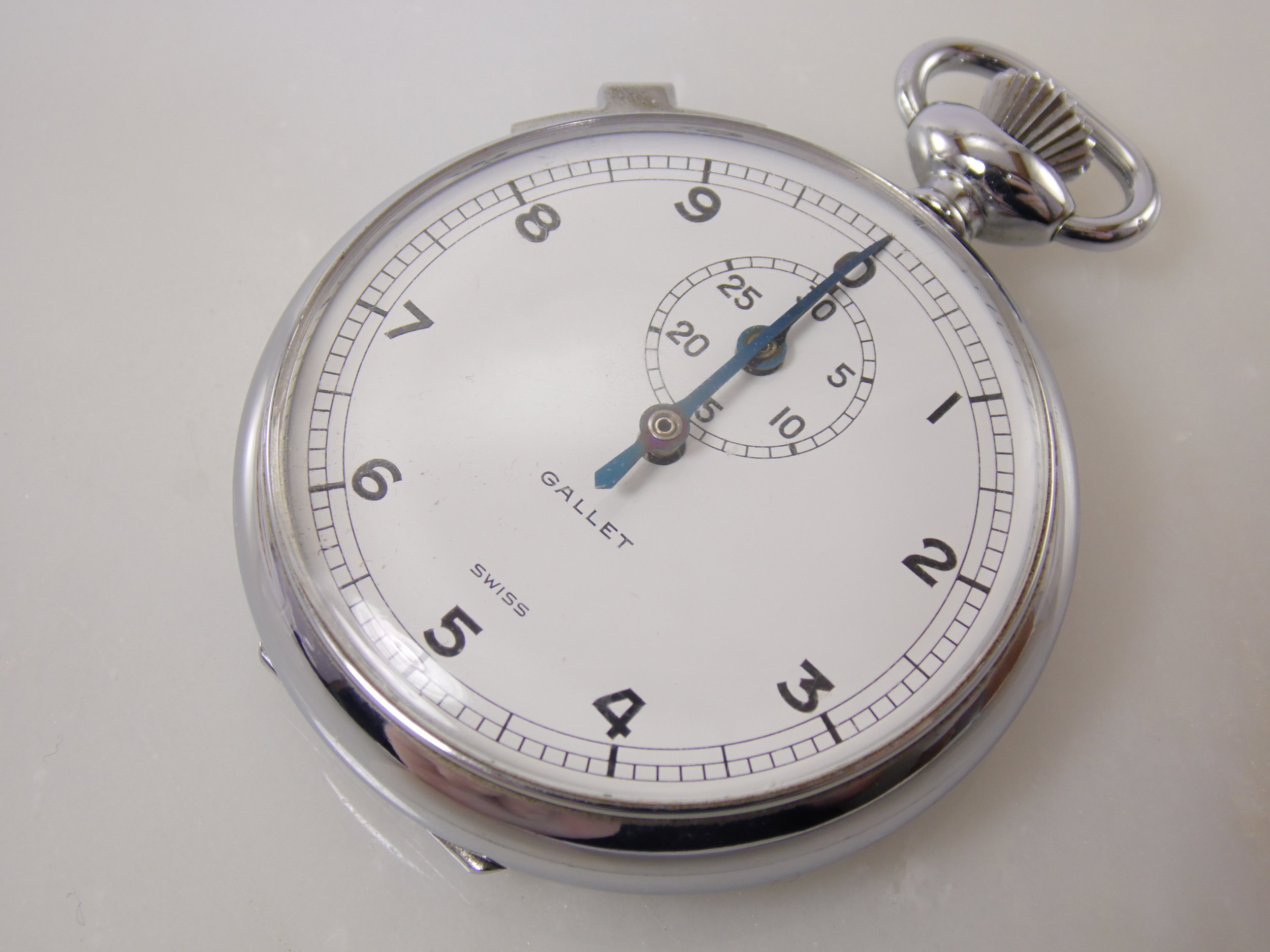 Pristine Vintage 1960's Gallet by Jules Racine & Co 7 Jewels Swiss Mechanical Windup Pocketwatch Stopwatch 30 Min 1/100 Minute Lap Timer 