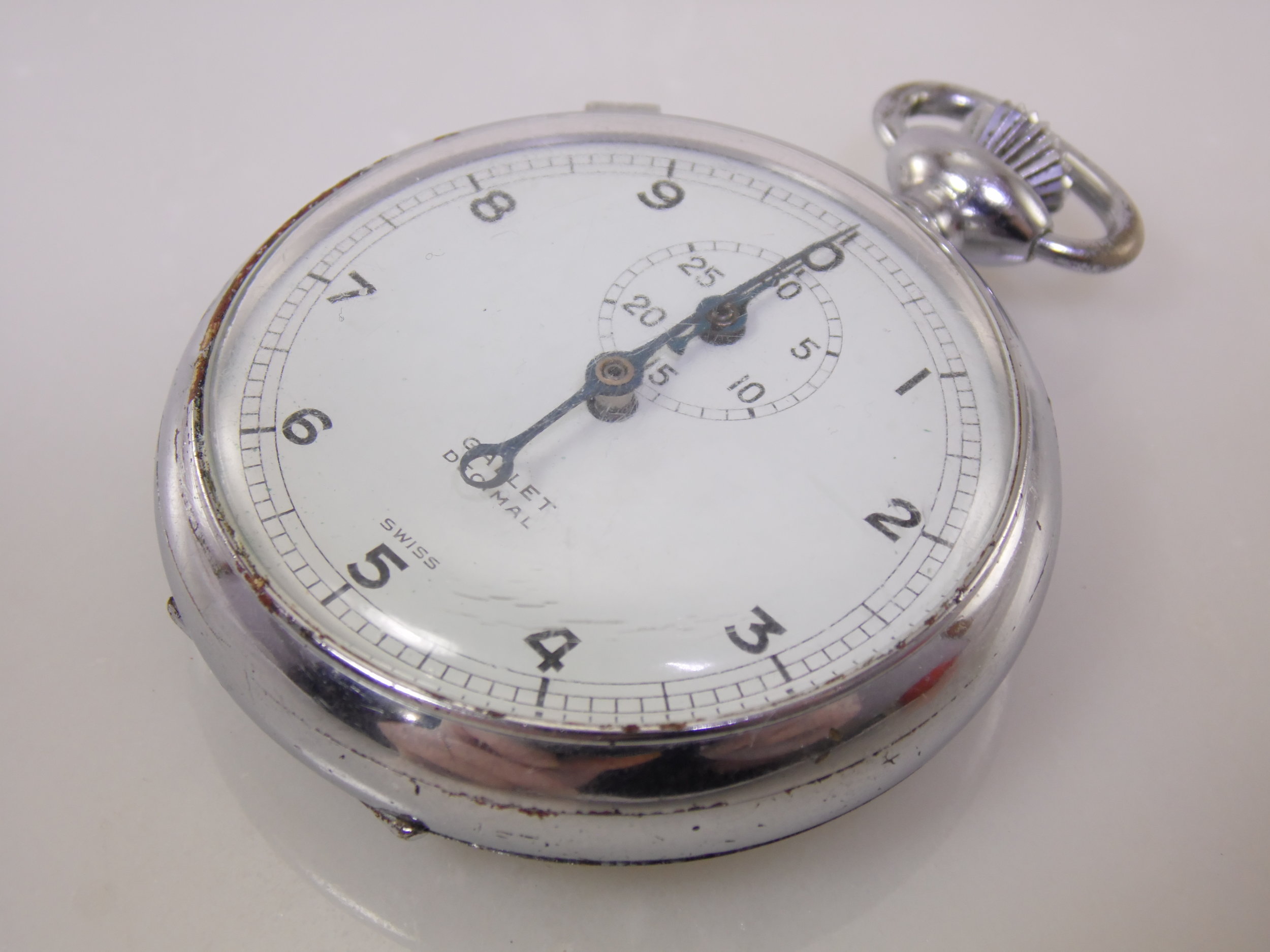 Vintage 1960's Gallet Decimal by Jules Racine & Co 7 Jewels Swiss Mechanical Windup Pocketwatch Stopwatch 30 Min 1/100 Minute Lap Timer 
