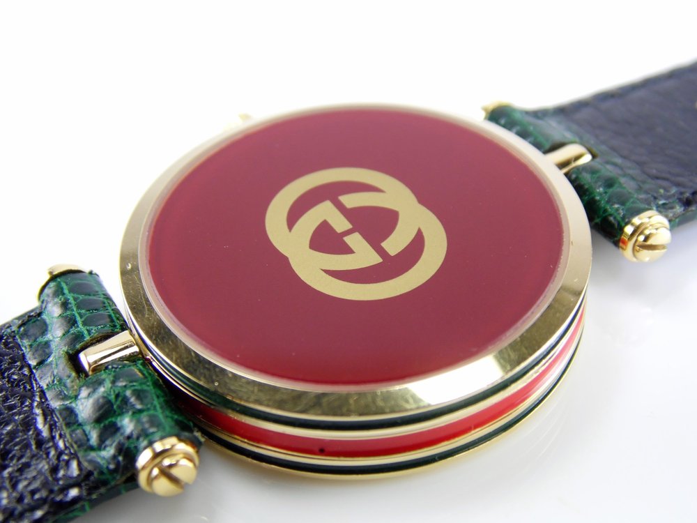 Unisex GUCCI 18K Gold Plated Red & Green Enamel 2000L \'Stack\' Watch Vintage gucci 2000l - Gem main image 4