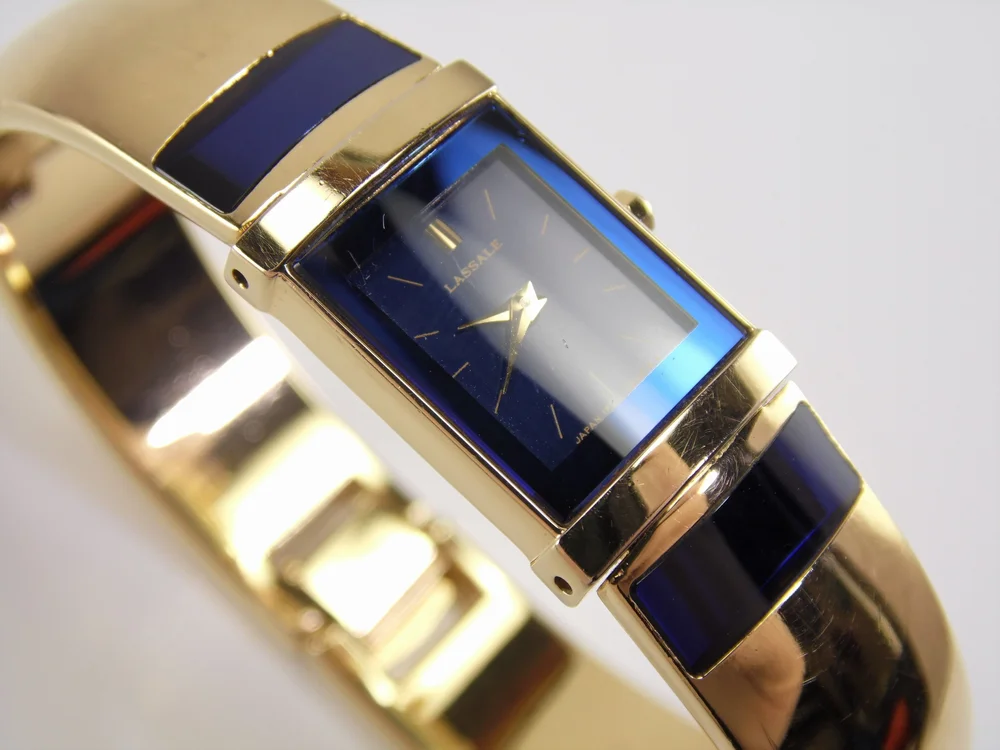 Rare Vintage Lassale by Seiko Gold & Blue Sapphire Crystal 