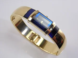 Lassale Ladies gold plated bangle watch with sapphire blue crystal inlay Rare Vintage Lassale by Seiko Gold & Blue Sapphire Crystal  main image 2